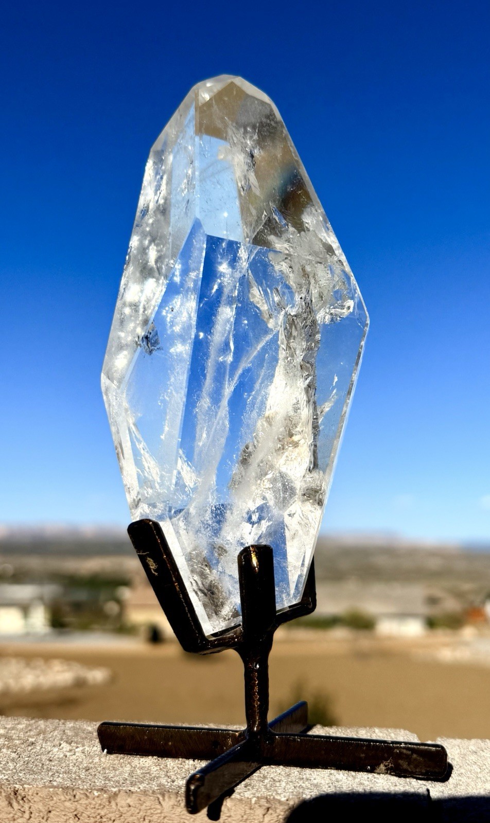 HIGHEST QUALITY CLEAR Quartz Crystal Geometric Freeform 472gr my bEST w/Stand