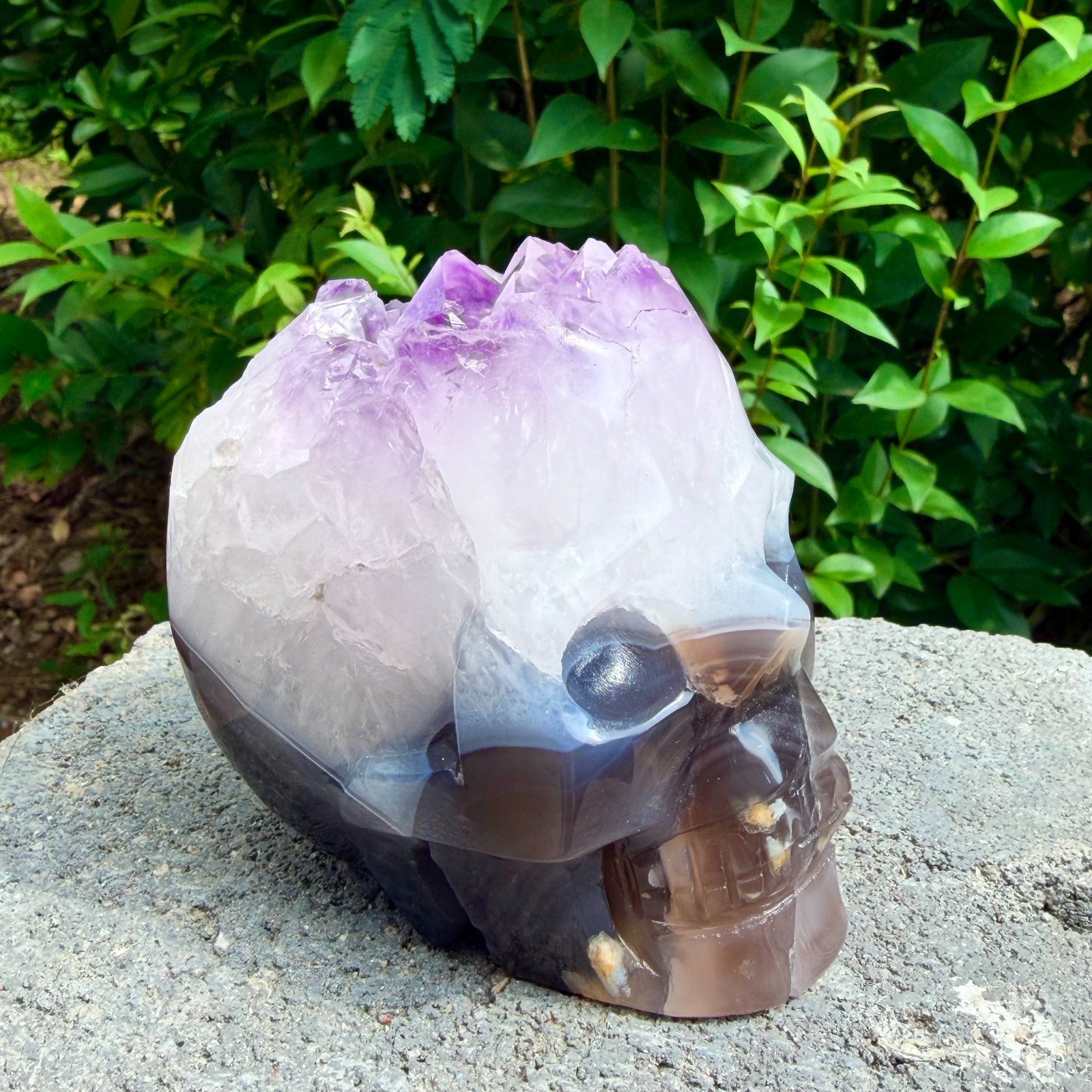 1.98lbAmethyst agate crystal cave skull, Rare hand carved skull specimen