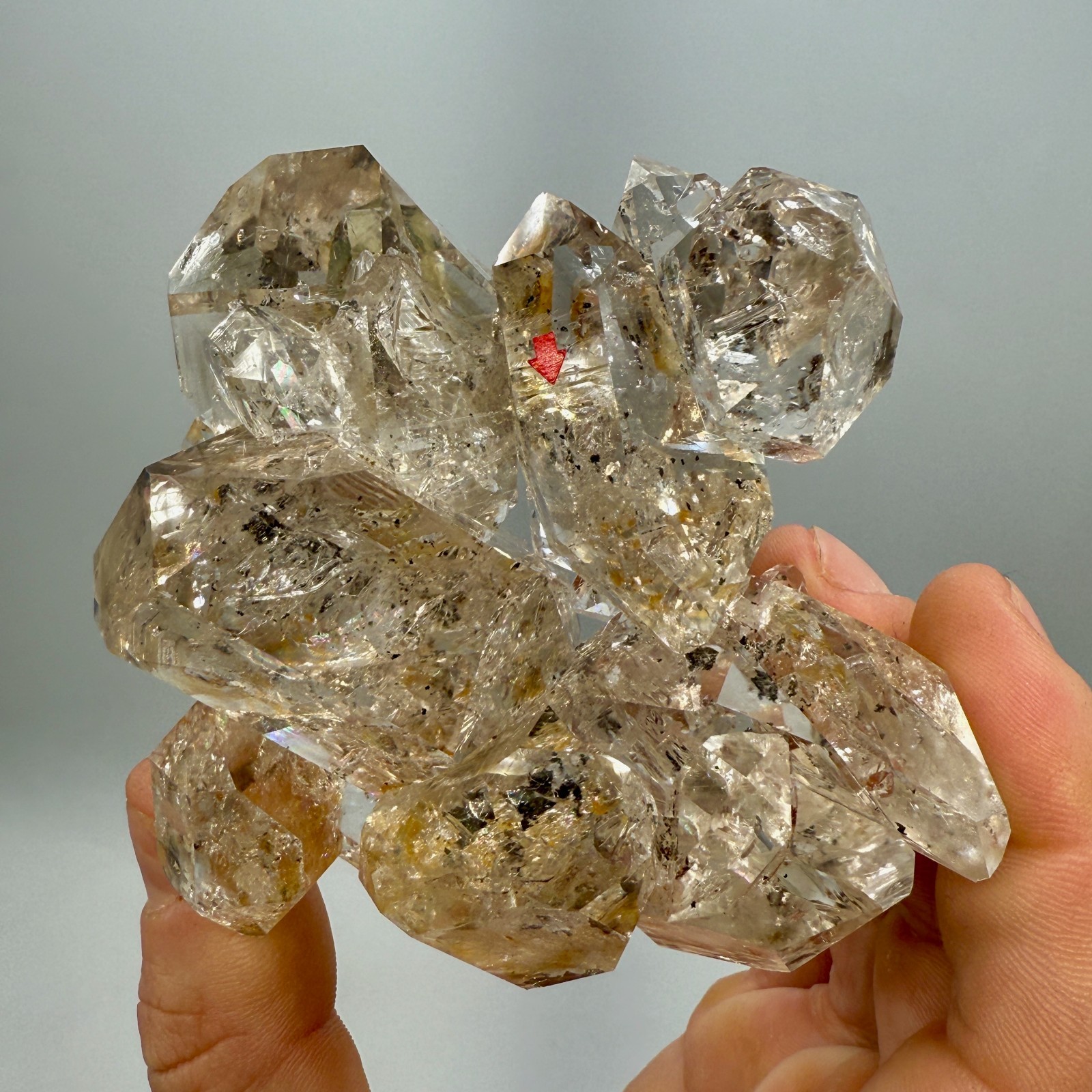 320 g Enhydro Herkimer Diamond Gem Cluster w/ Moving Bubble, Smoky Phantoms