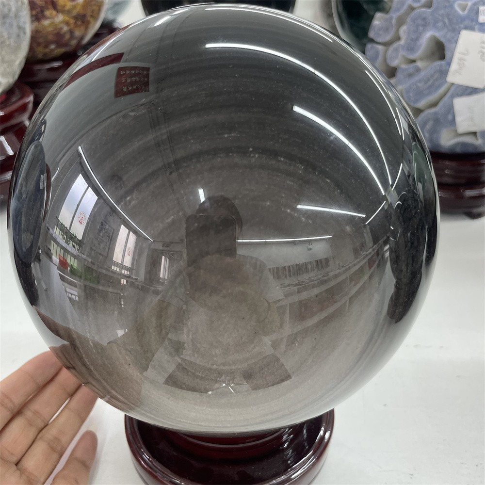 14LB 6.3″ Natural A++ Silver Obsidian Sphere Ball Crystal Quartz Energy Decor