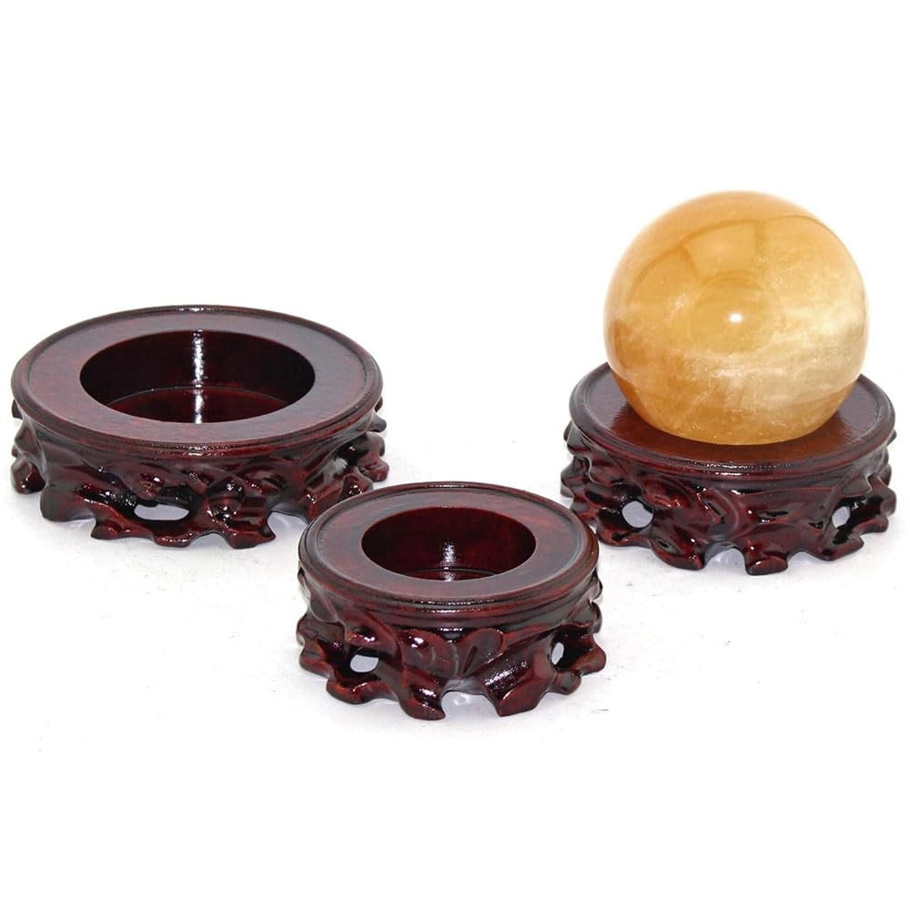 Oriental Asian Stain Malas Wood Crystal Decorative Ball Pedestal Stand