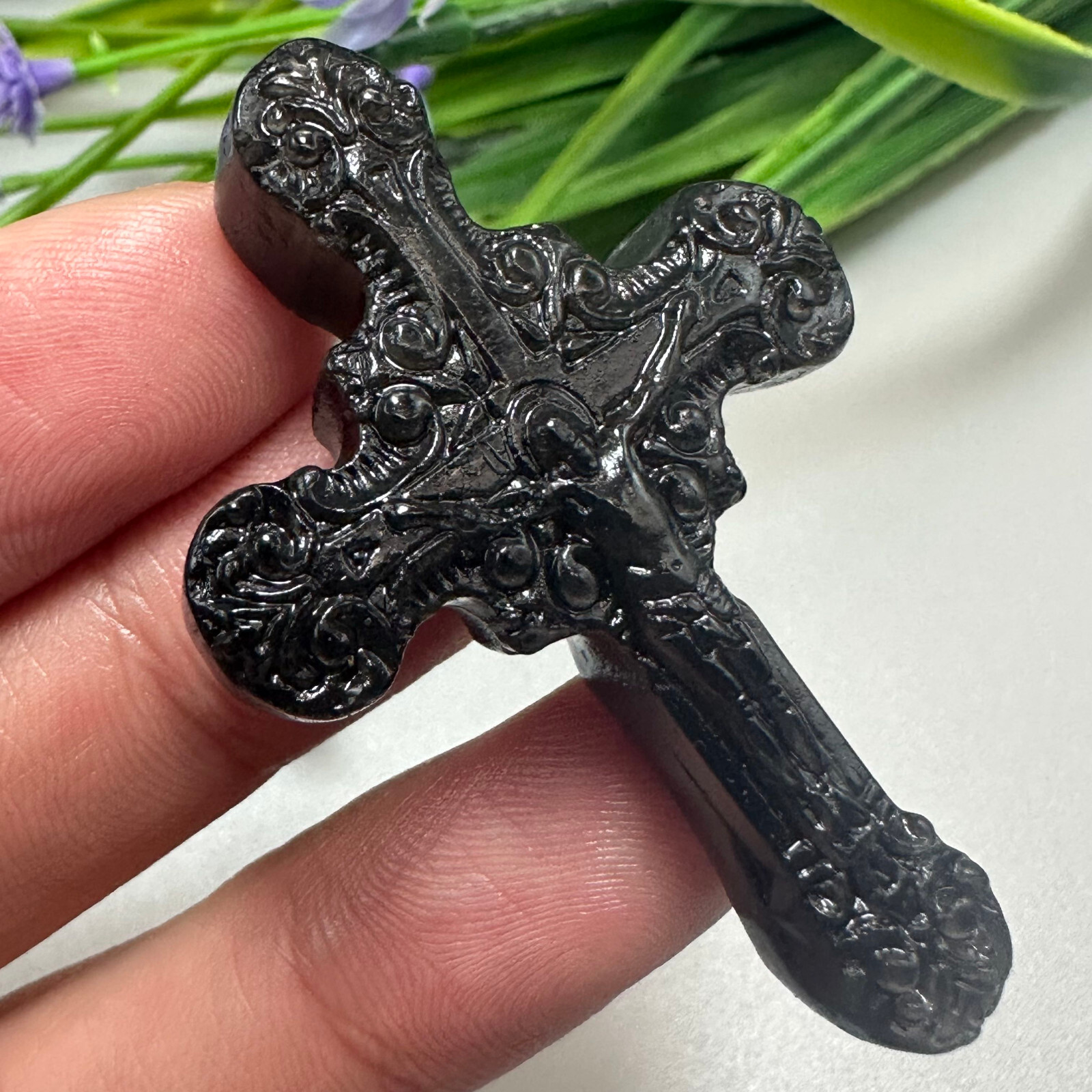 Natural Silver Obsidian Christianity Cross Quartz Jesus Crystal Reiki Healing 1P