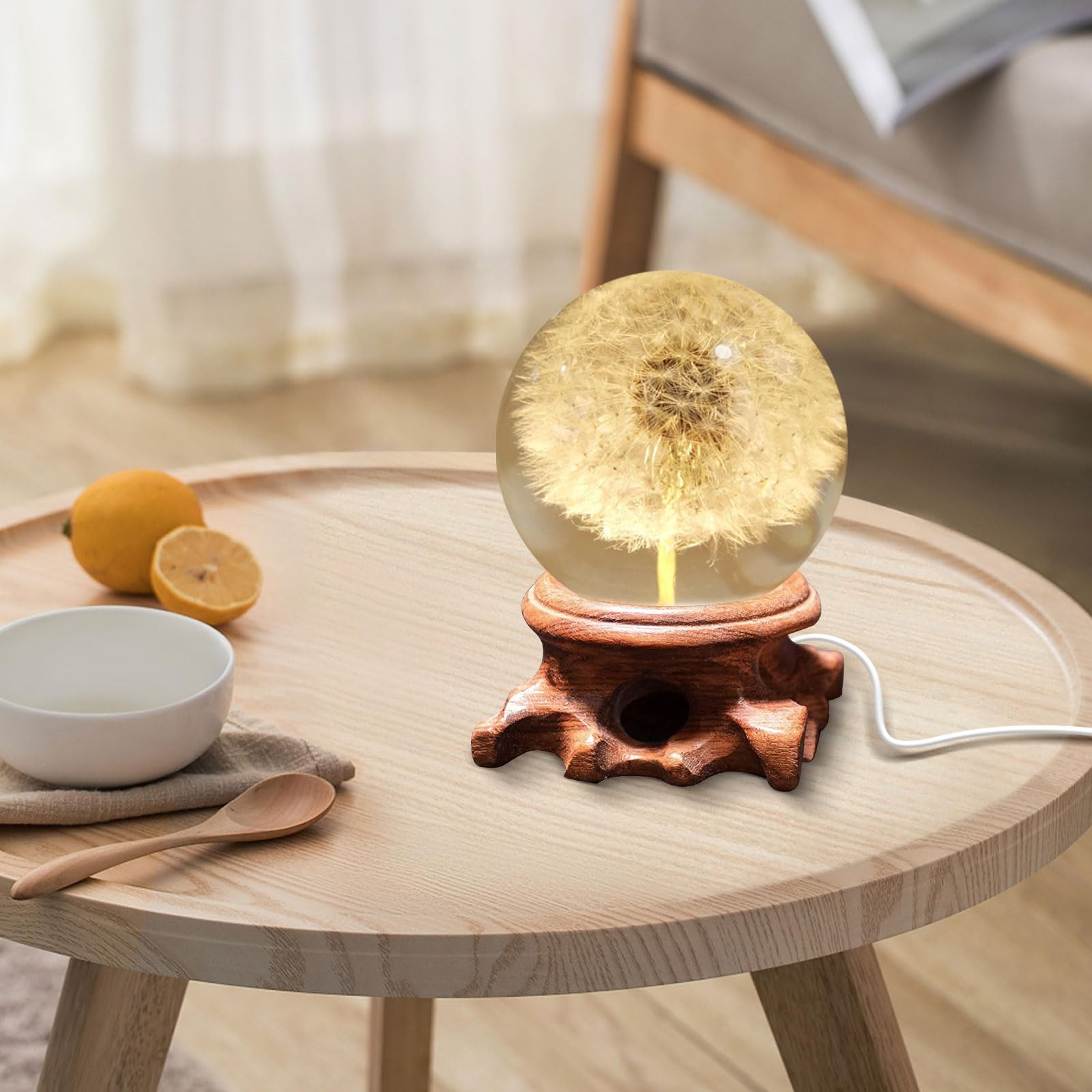 2 Inch Round Wooden Led Lights Display Base, Warm Light Display Stand Root Ca…