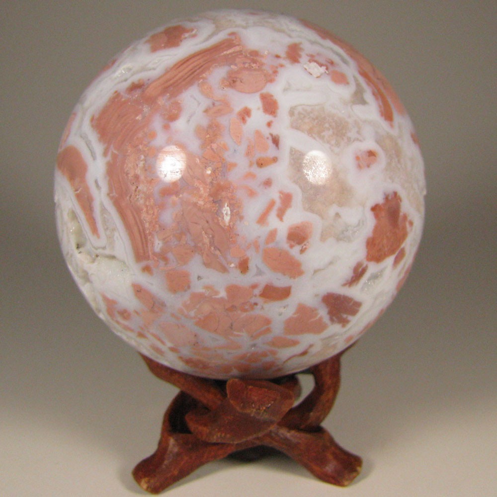 2.7″ PINK AGATE Polished Gemstone Sphere Ball w/ Stand – Brazil – 69mm