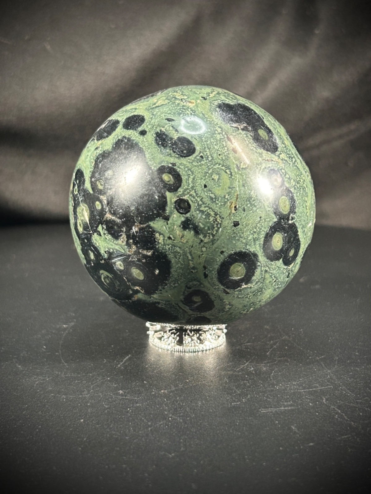 2.6″ Kambaba Jasper Sphere With Metal Stand 14 oz (396 grams)