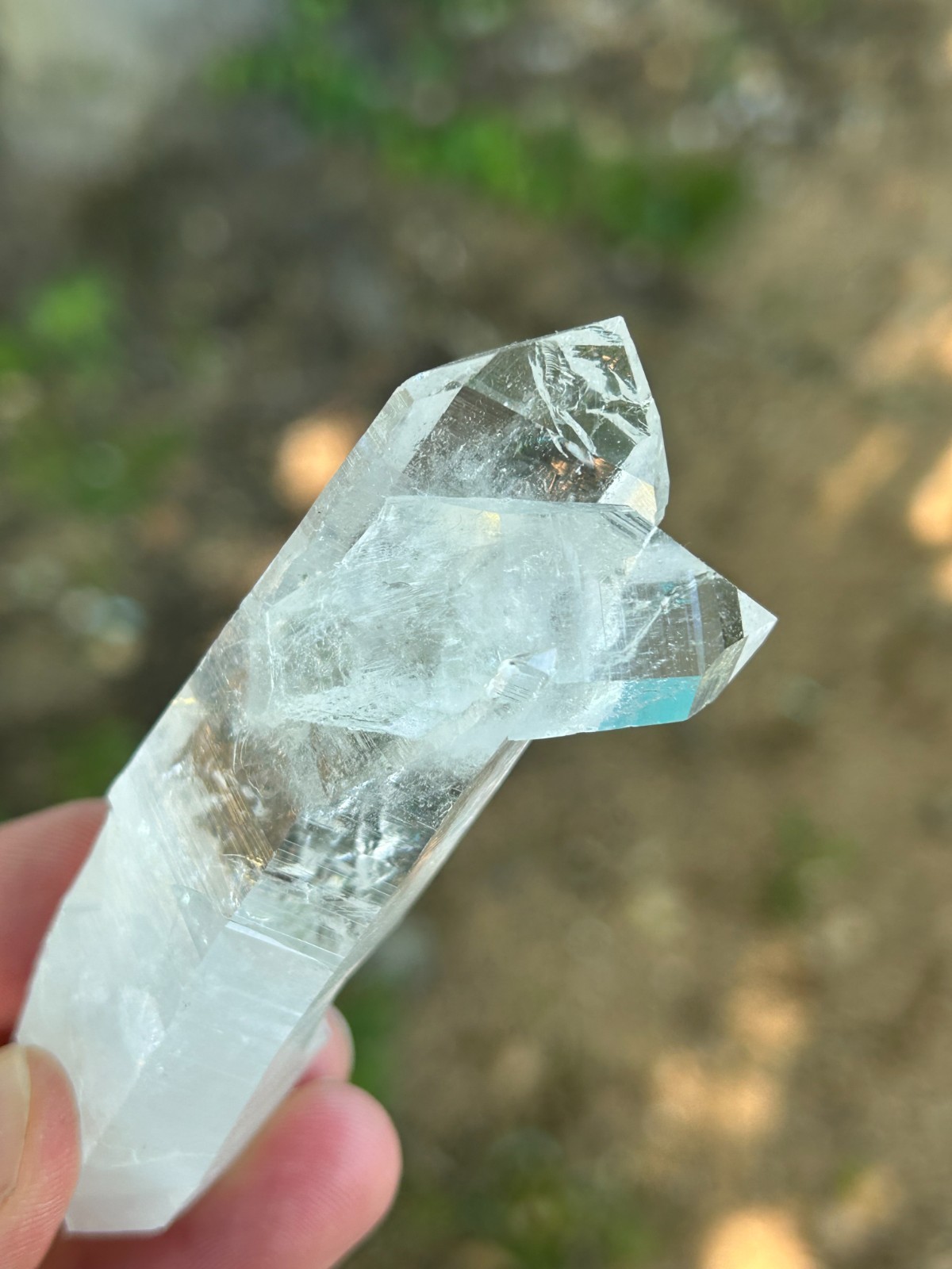 Natural Columbian Quartz Crystal Twin Point 3.5” Bridge Cross