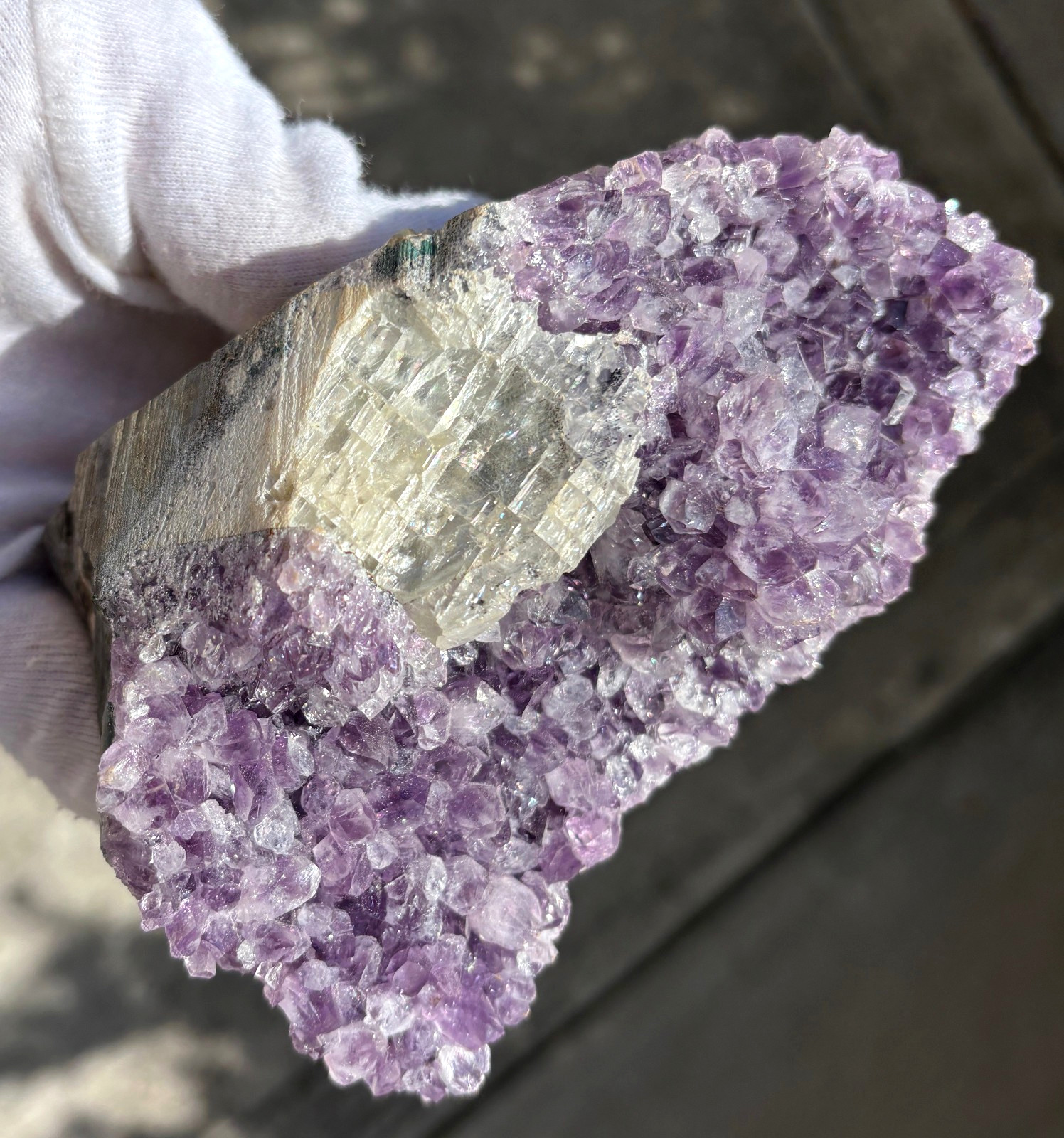 USA SALE 629g/1.38LB AMETHYST with CLEAR CALCITE SPECIMEN FREE STANDING FREEFORM