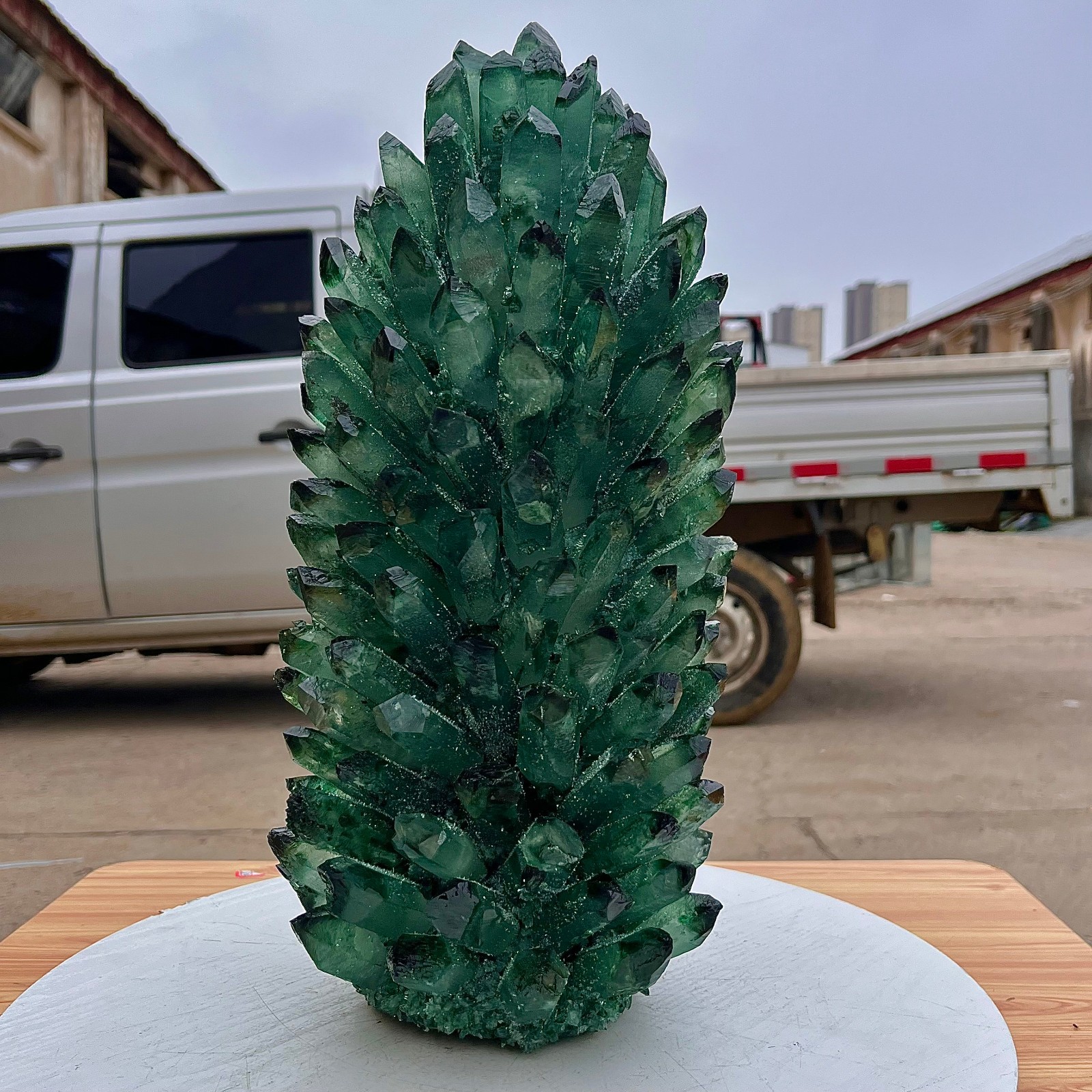 24.86LB Green crystal cluster column sample crystal flower home decor
