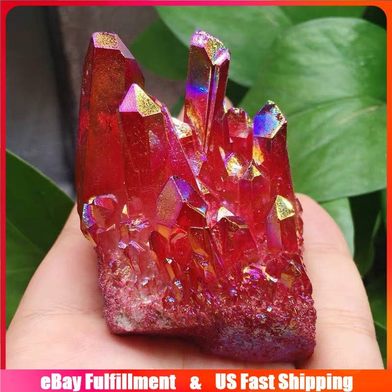 100g Natural Aura Red Titanium Quartz Crystal Cluster VUG Specimen Healing Reiki
