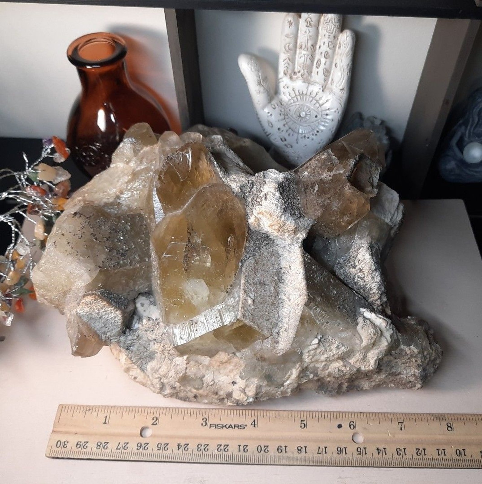 Massive 7.5lb Smoky Citrone Quartz with Pyrite and Barite Crystal Cluster