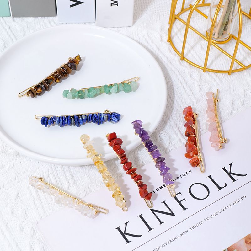 Natural Quartz Braided Hair Clip Crystal Crushed Stone Bobby Pins Headwear Decor