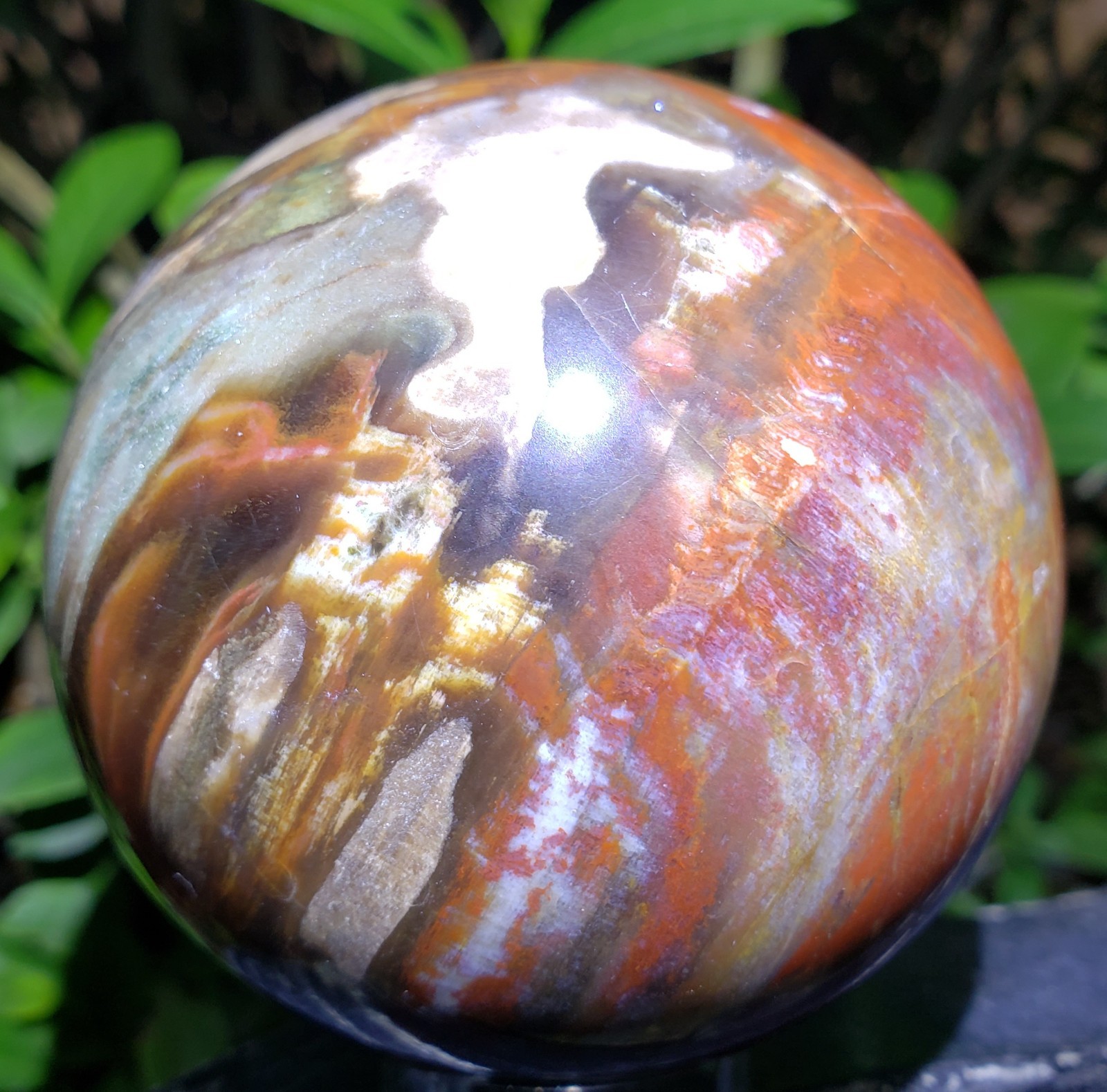 3.1″ Red Petrified Wood Sphere Orb Quartz Crystal Ball Fossil Mineral UV, 652g