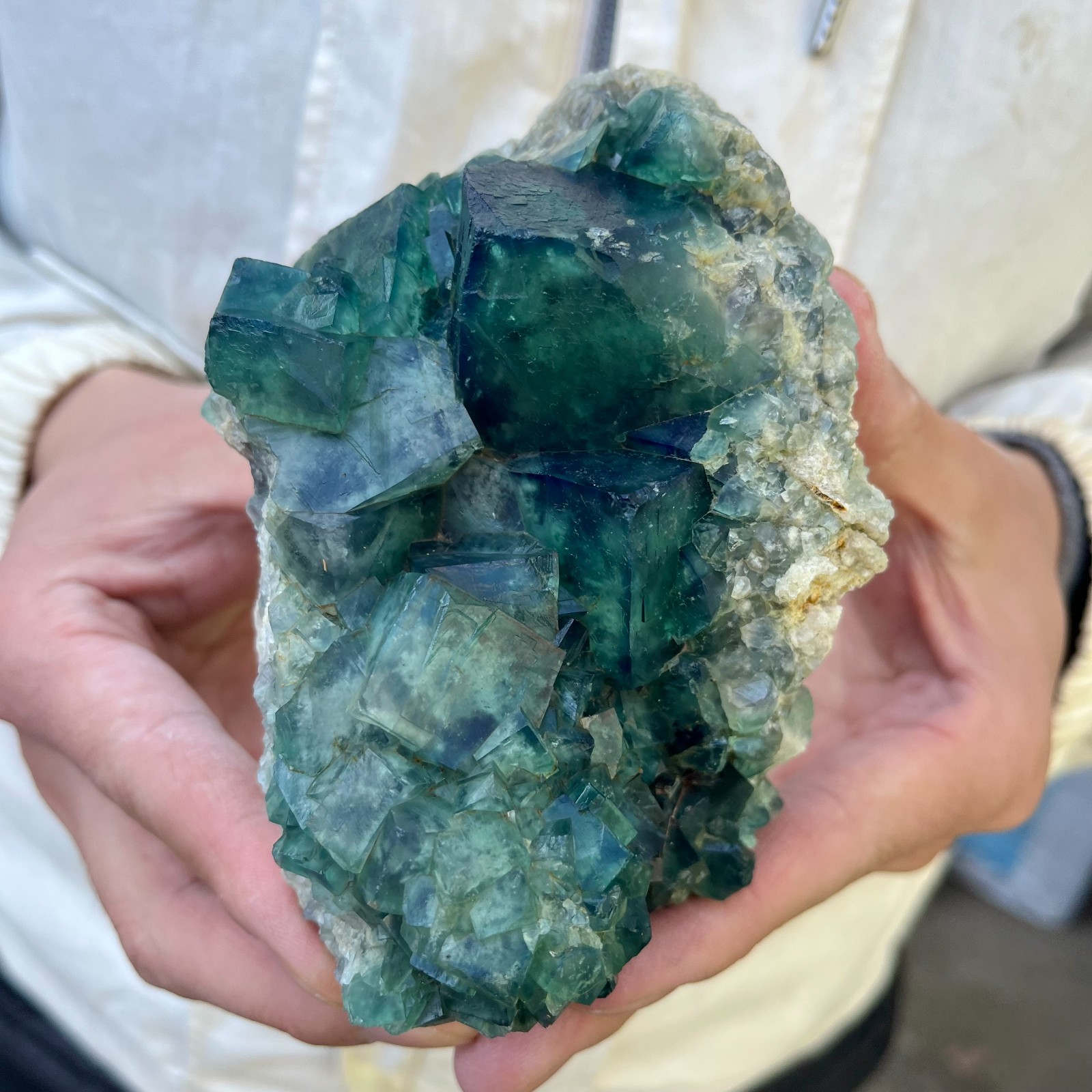 1.8LB Natural cubic green fluorite crystal cluster rough mineral specimen