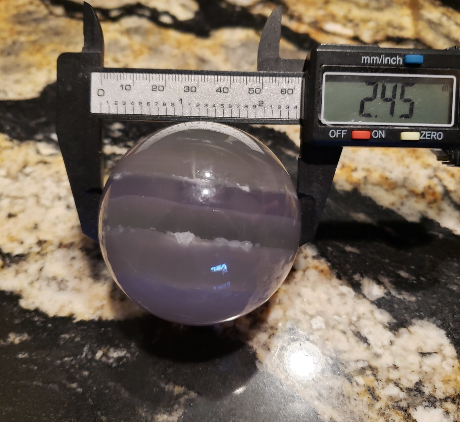 2.45″ Yttrium Lavender Fluorite Sphere Enhydro Sphere Orb Ball UV, 401g or 14 oz