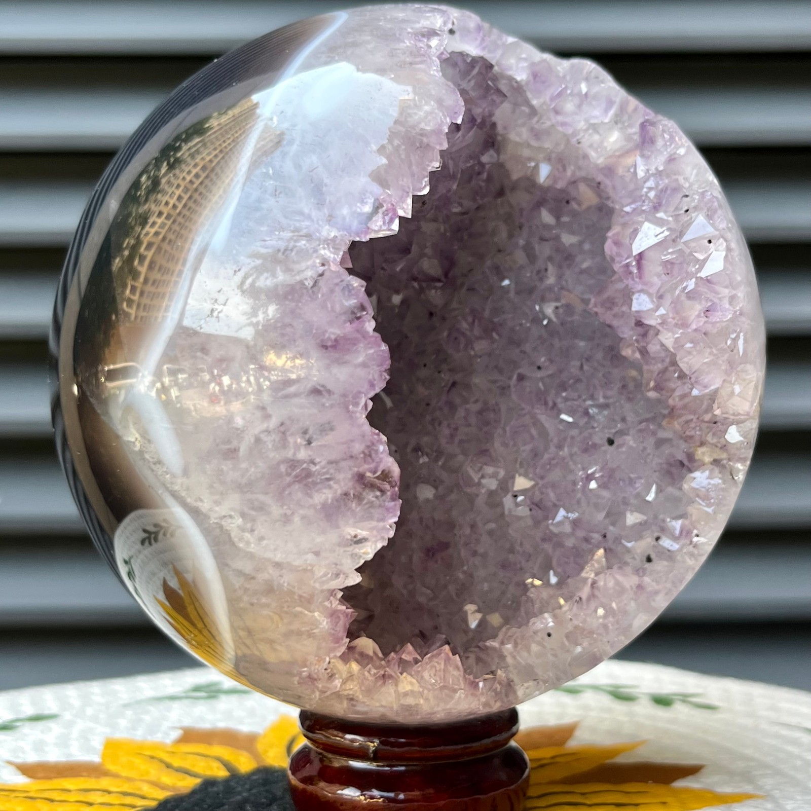4.3 lb Natural Amethyst Crystal Cluster Sphere Druzy Ball Polished Agate Display