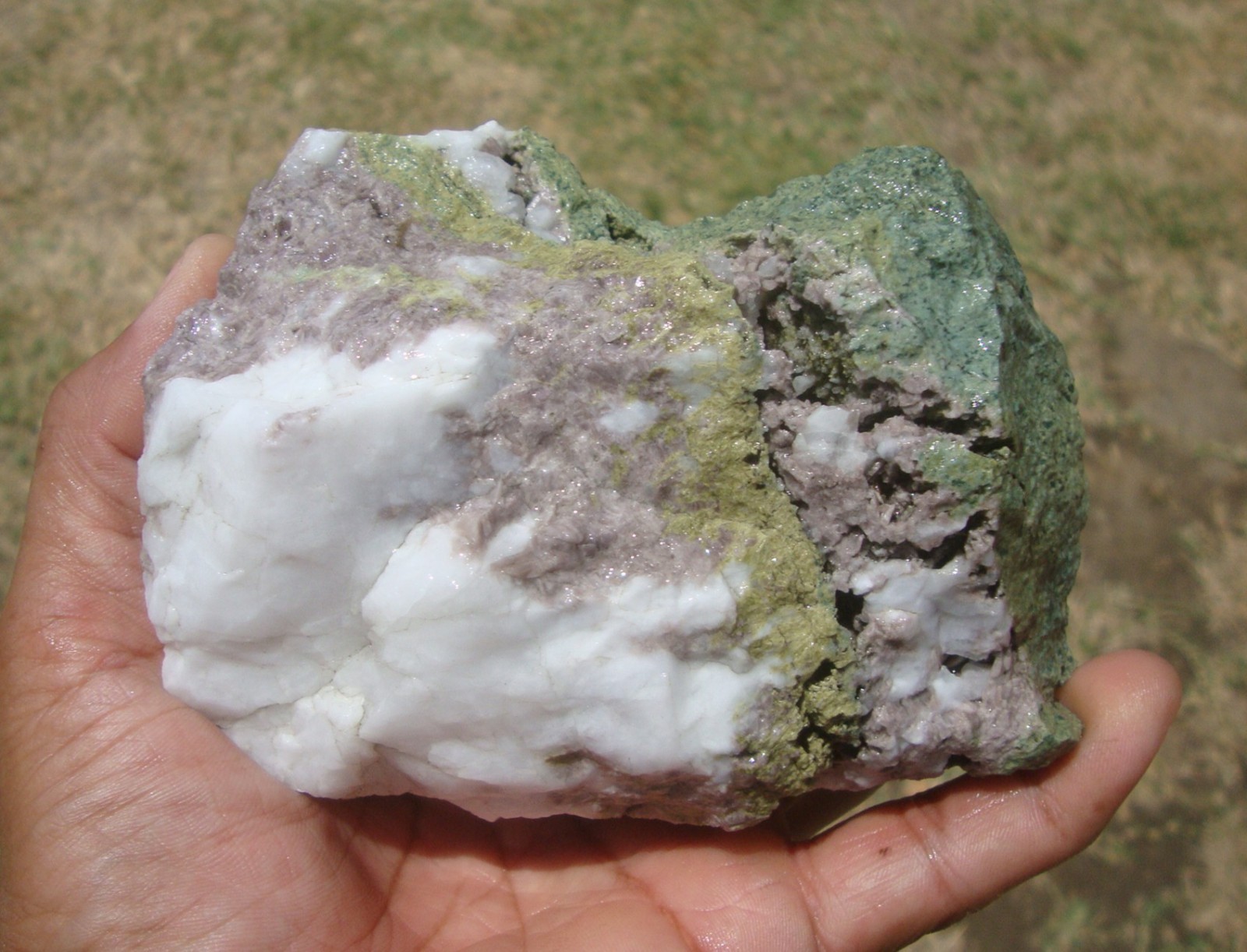 Light purple Axinite, green Epidote, and white Quartz, Stanislaus Co., CA