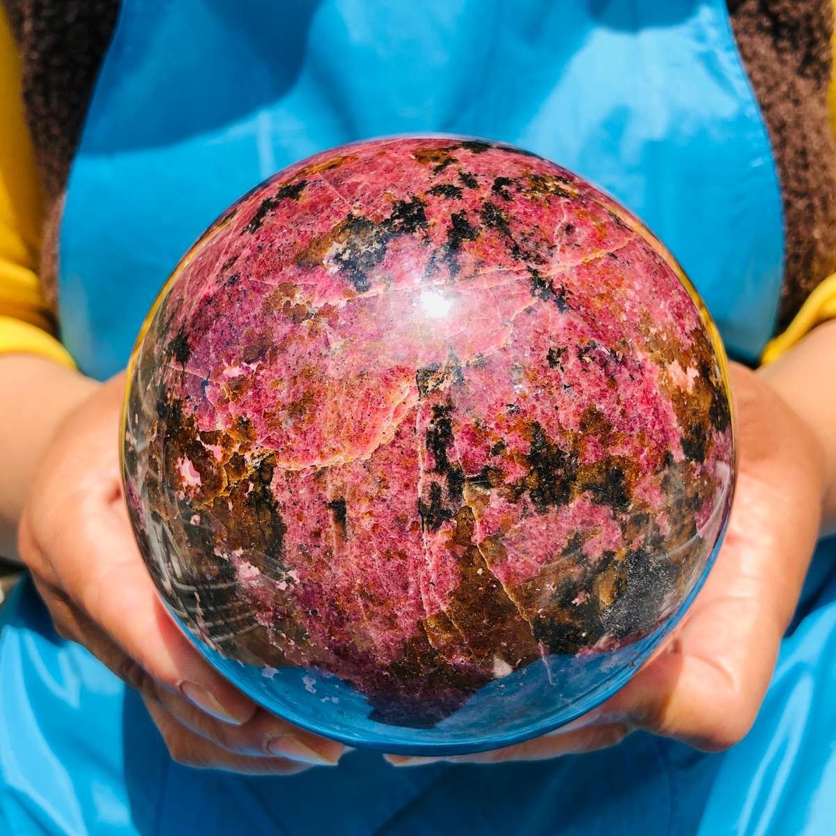 6.27 LB Natural Rhodonite Crystal Sphere Pink Black Healing Gem Stone 4778