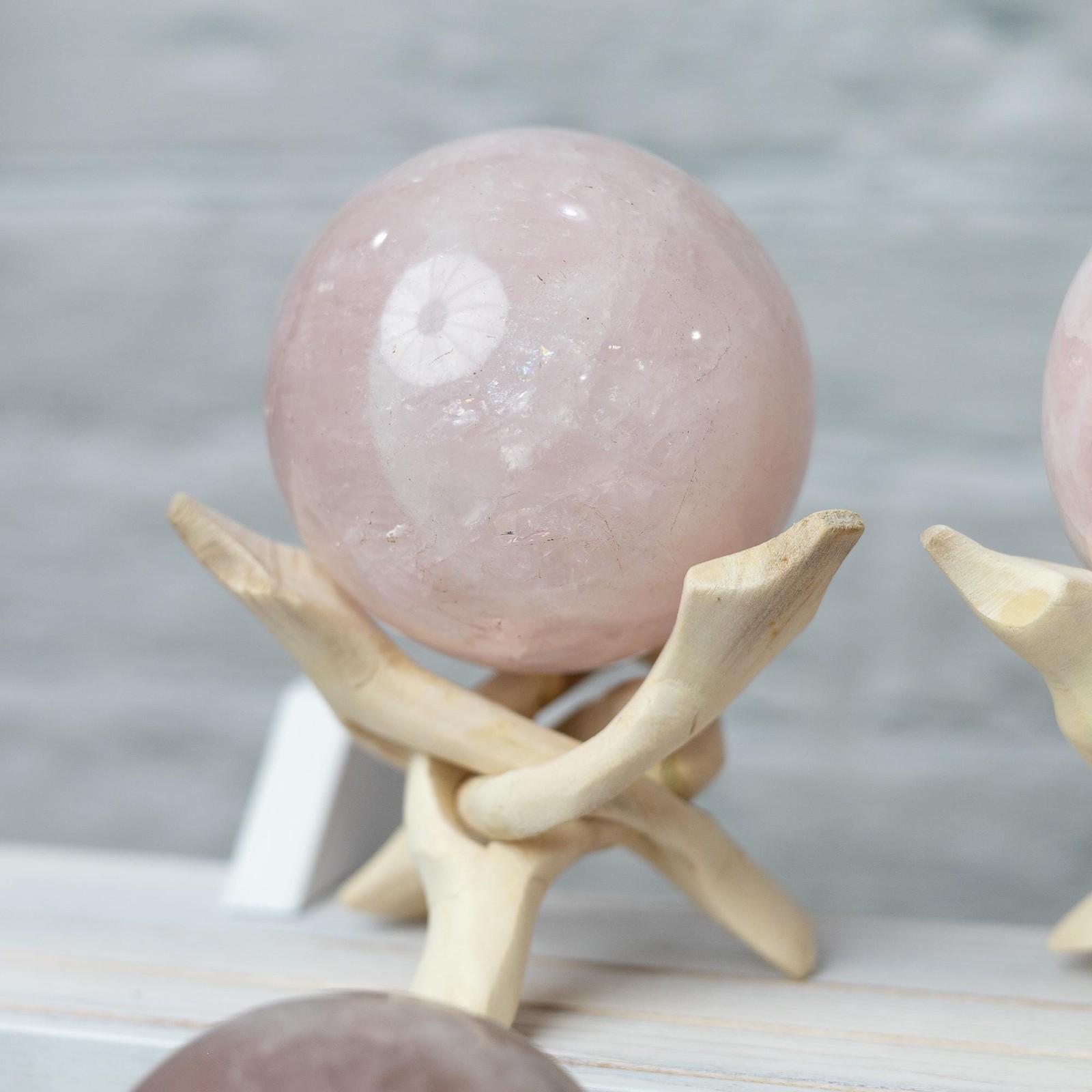 Rose Quartz Sphere with Stand Polished Pink Crystal Ball Natural Stone Gift