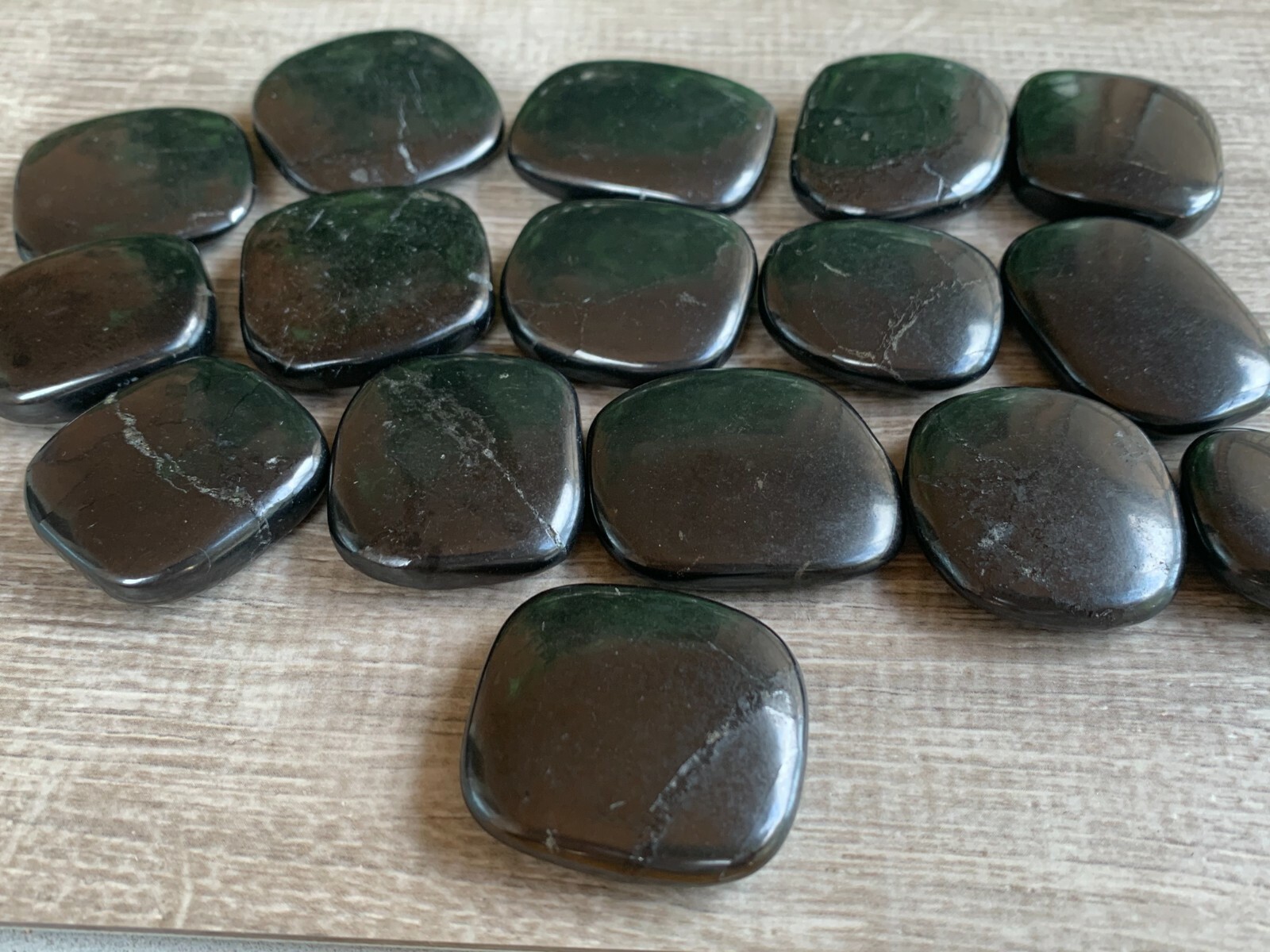Shungite Smooth Stones, 1.25″-1.75″ Polished Shungite Palm Stones, Wholesale Lot