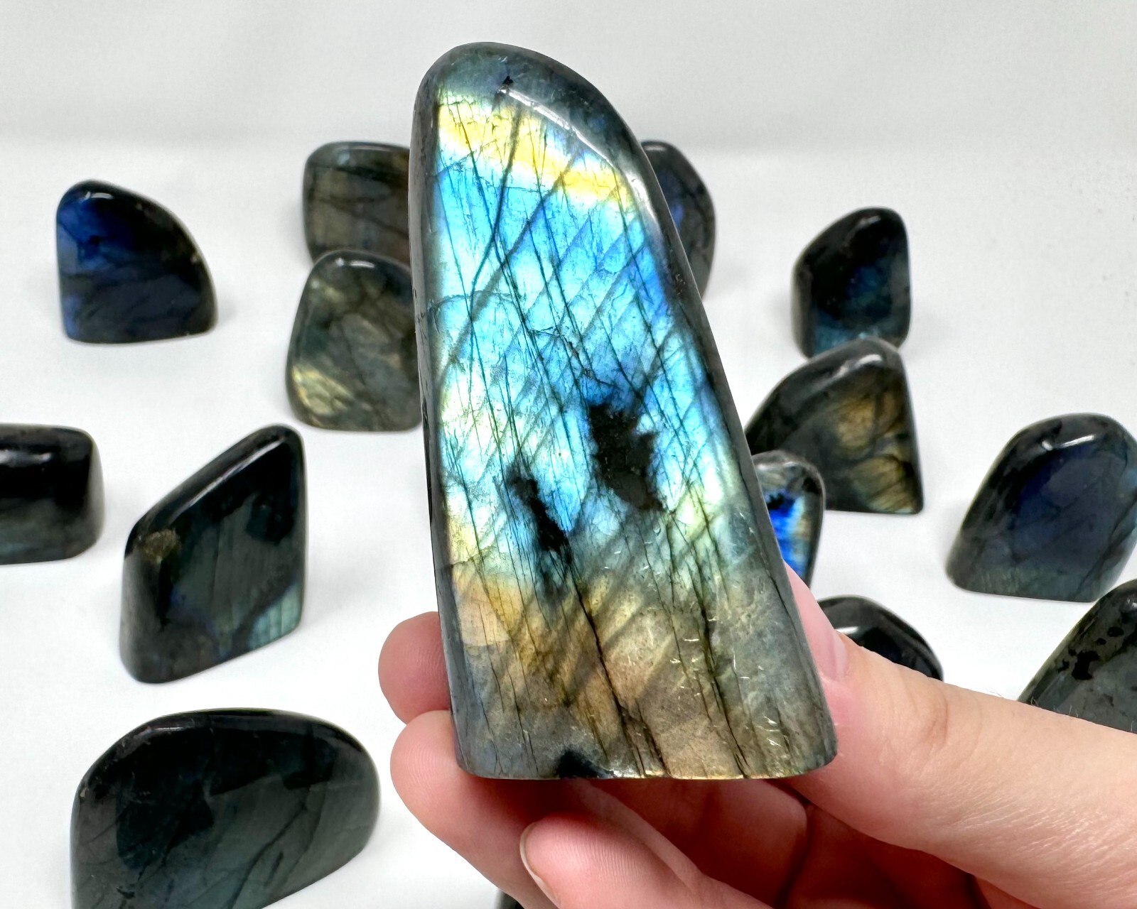Polished Labradorite Freeform, 3 – 4 oz Flashy Labradorite Crystals (Home Decor)