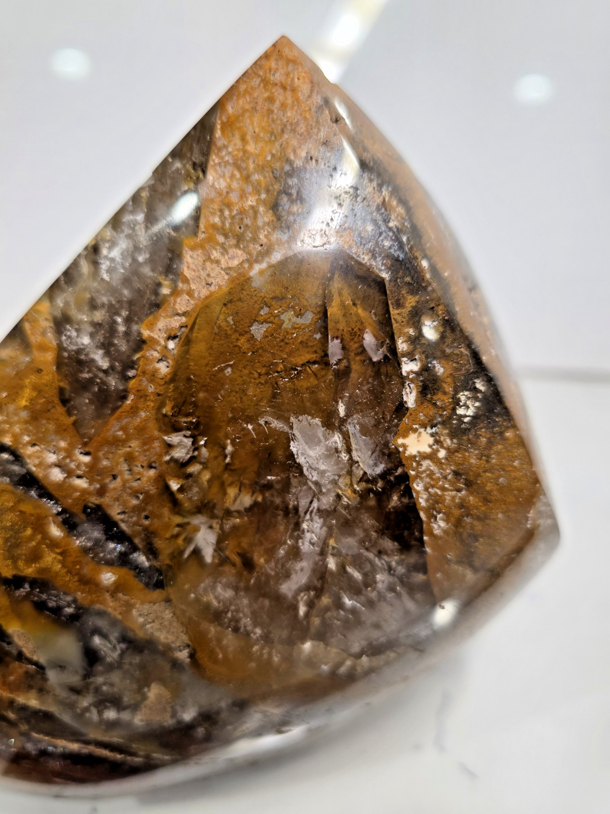 4LB 6″ High-Grade AAA Golden Healer with Smoky Quartz Crystal Flame Free-form