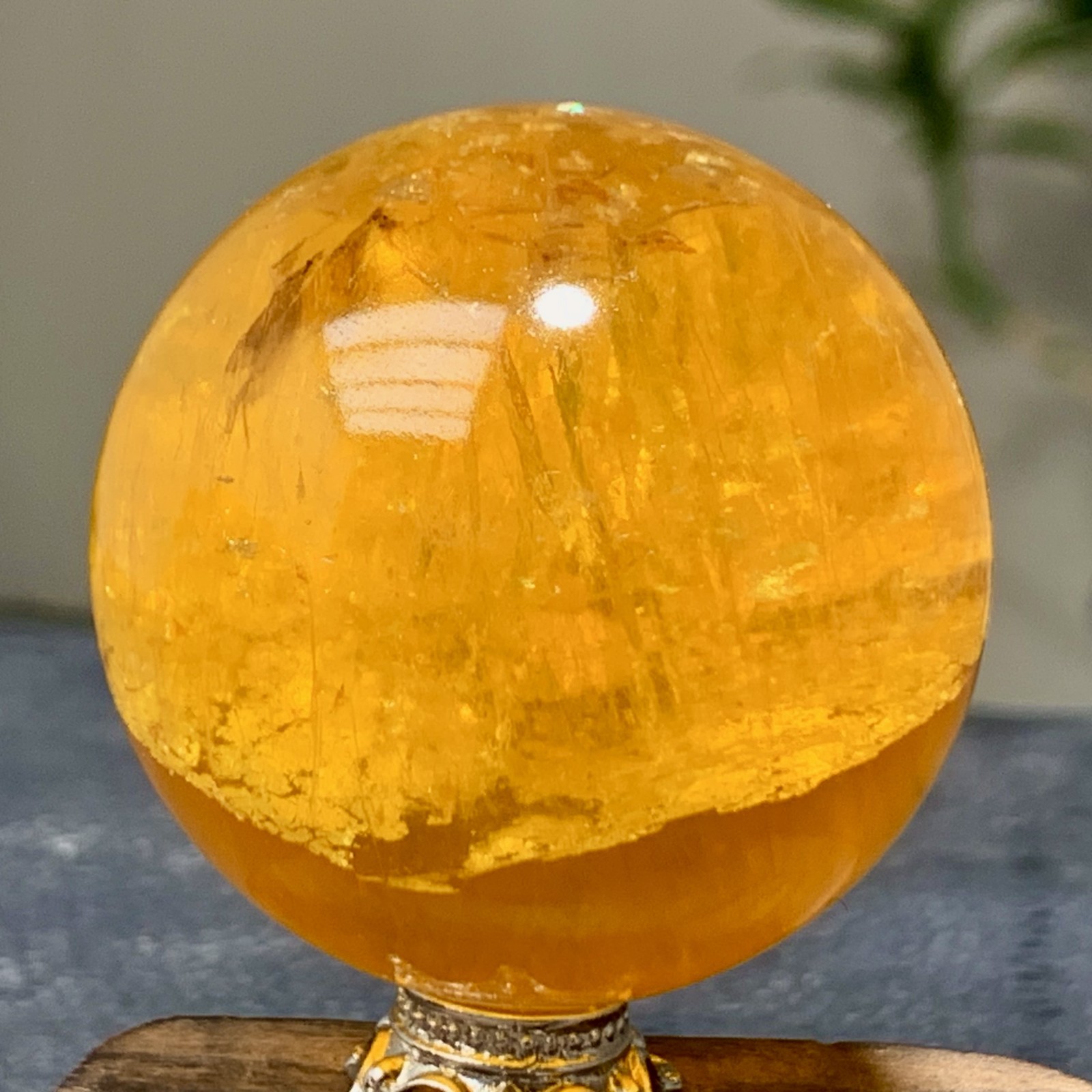 126G Natural yellow fluorite and mica symbiotic crystal ball healing