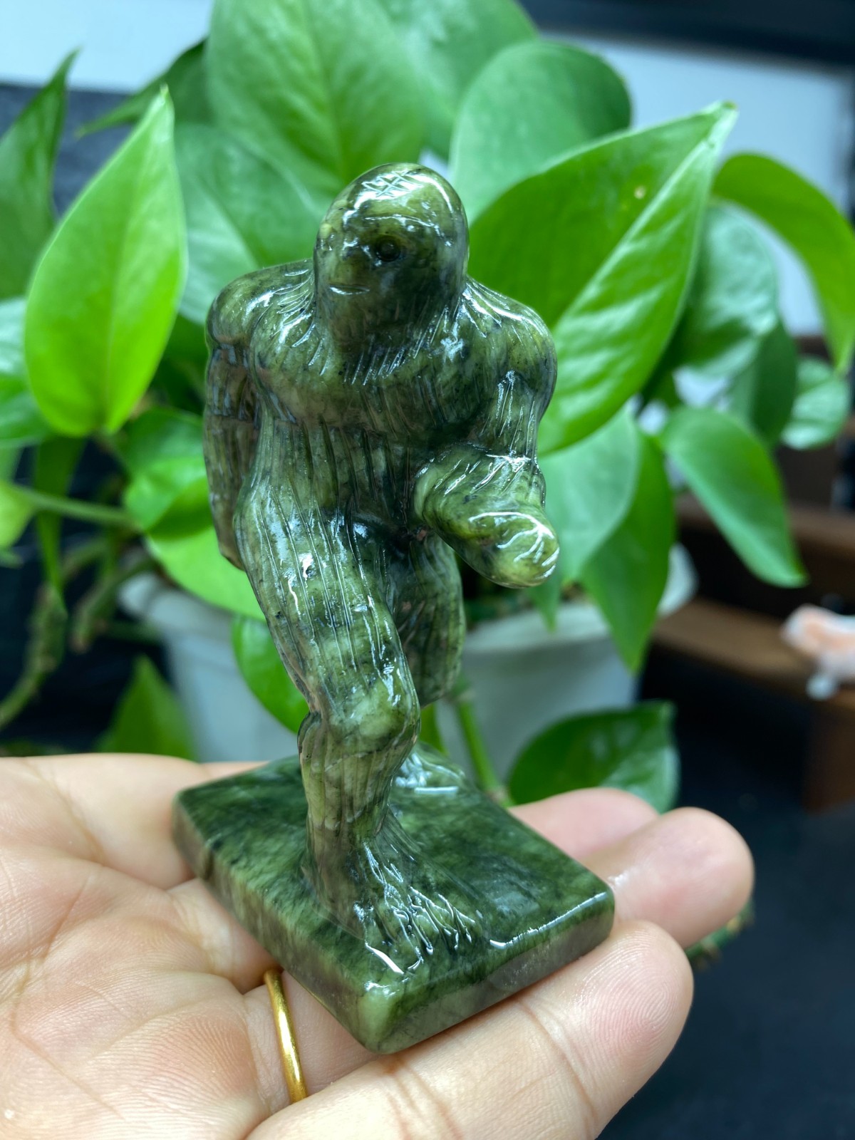 3” Natural Green Jade Sasquatch skull carved quartz crystal Reiki healing 1pc