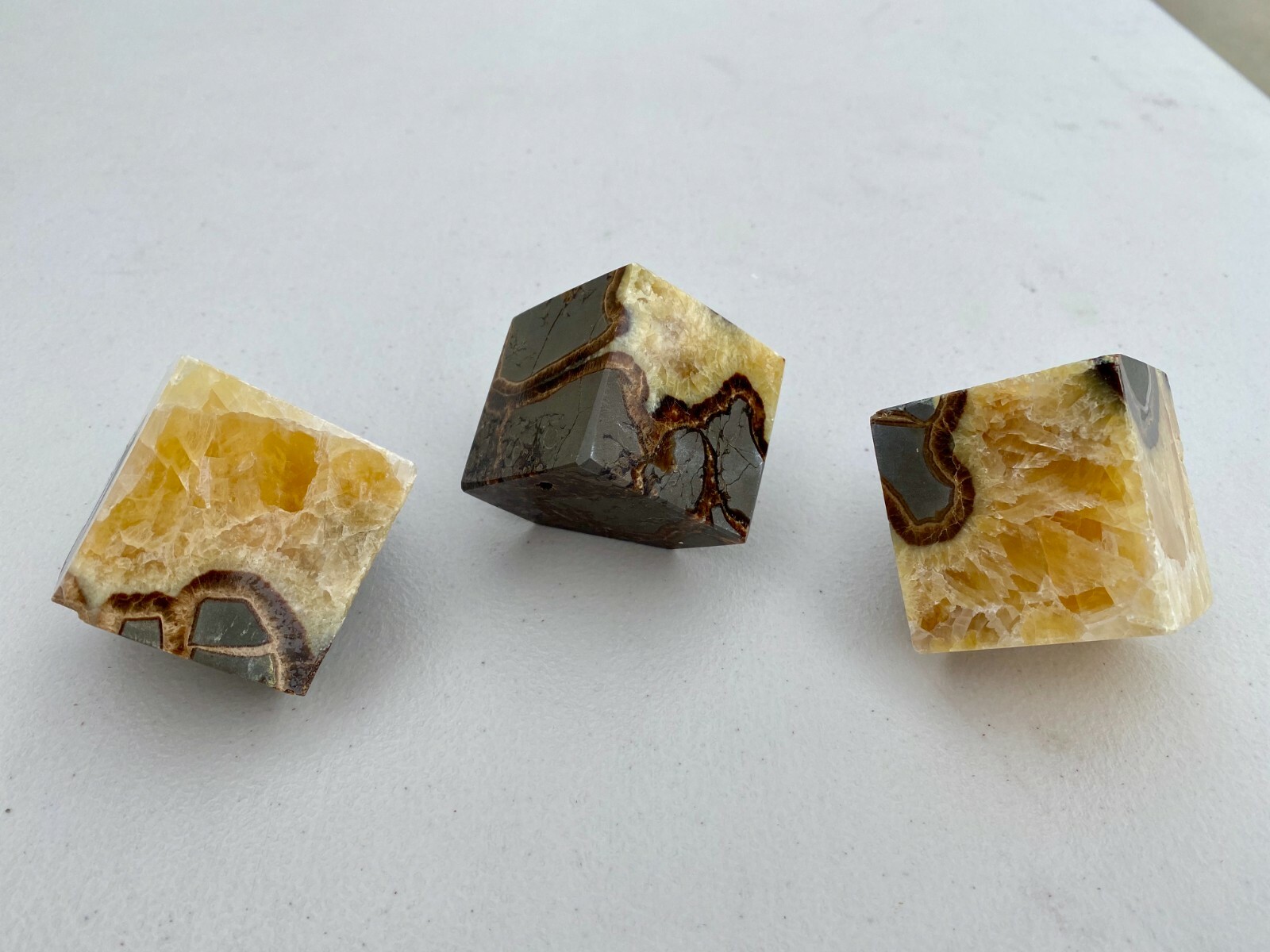 Polished Septarian Aragonite Calcite Limestone Crystal Cubes 2″ Self Standing