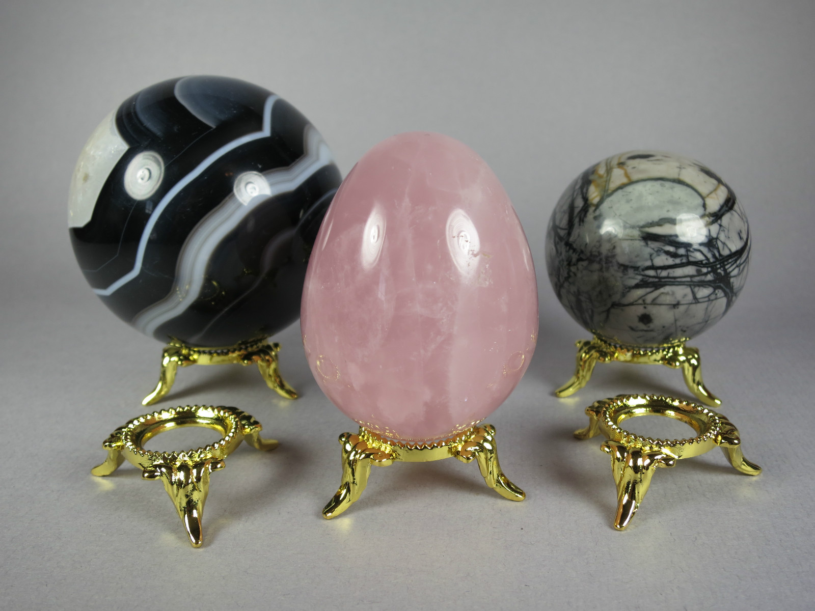 SET OF 5 SMALL NICKEL Sphere/Egg DISPLAY STANDS – GOLD