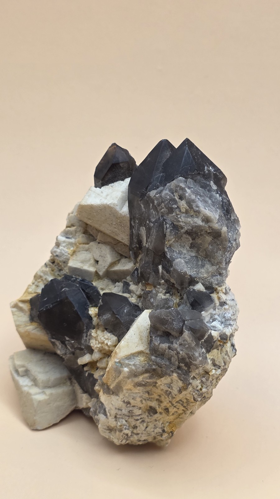 Smoky Quartz & Orthose Crystal Cluster – Fujian China – 8x6x9.5cm – 0.5 lb
