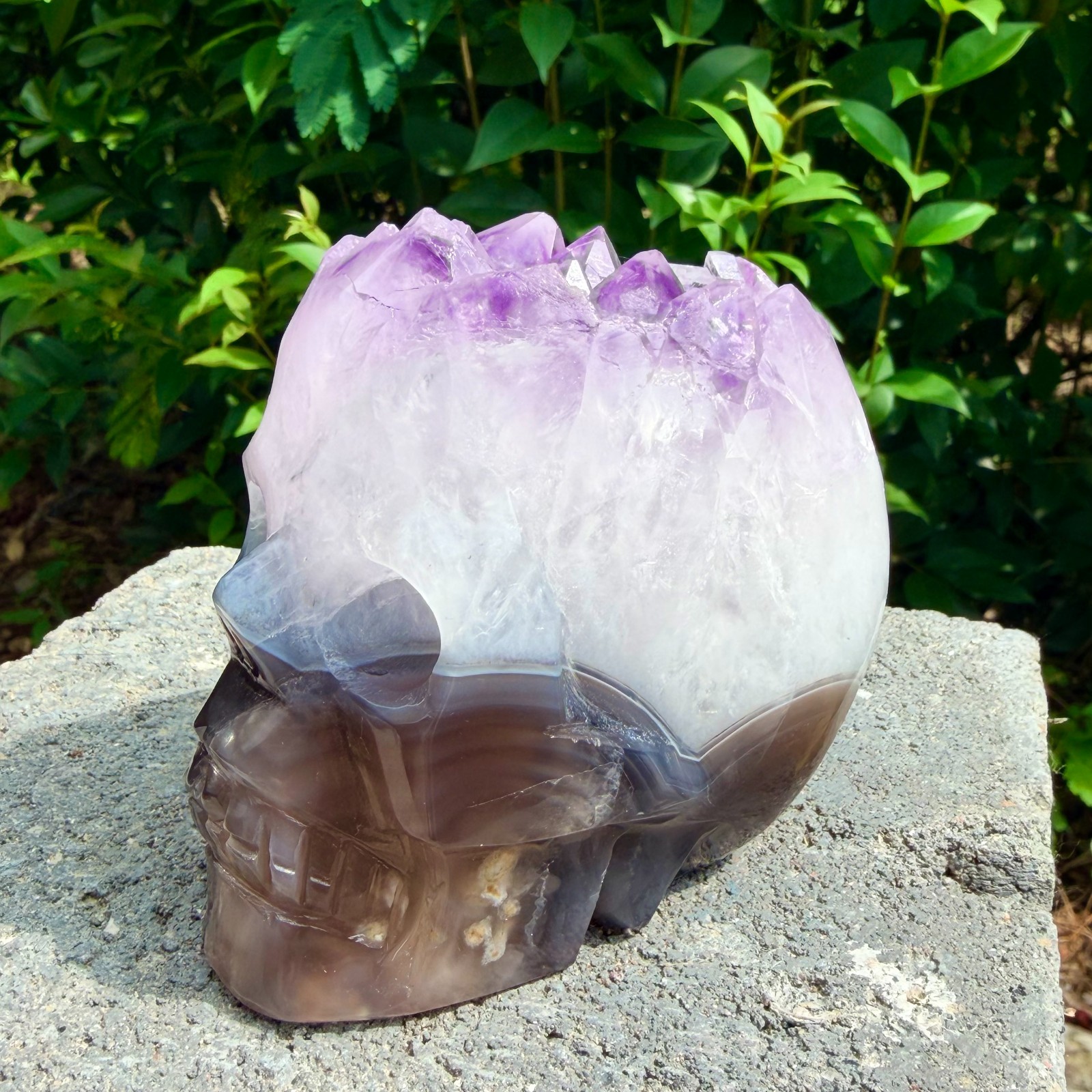 1.98lbAmethyst agate crystal cave skull, Rare hand carved skull specimen