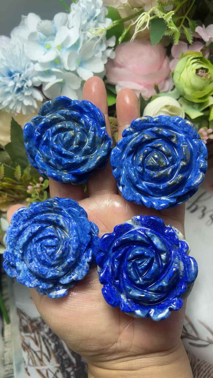 1pc Natural Lapis Lazuli Quartz Carved Flower Skull Crystal Reiki Healing Decor
