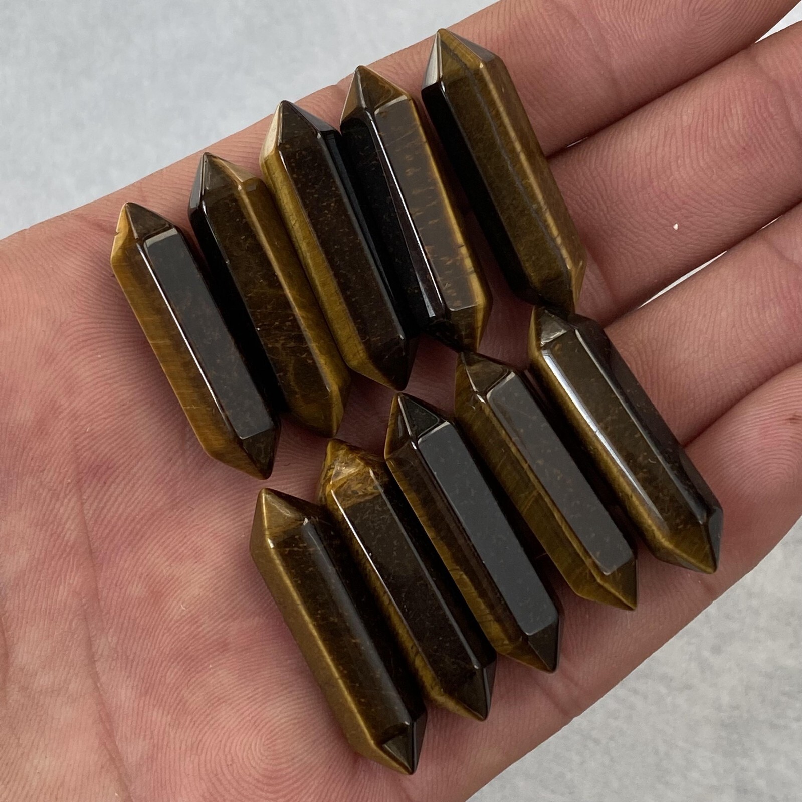 10pcs Natural Tiger’s eye Obelisk Quartz Crystal Wand Double Point Healing