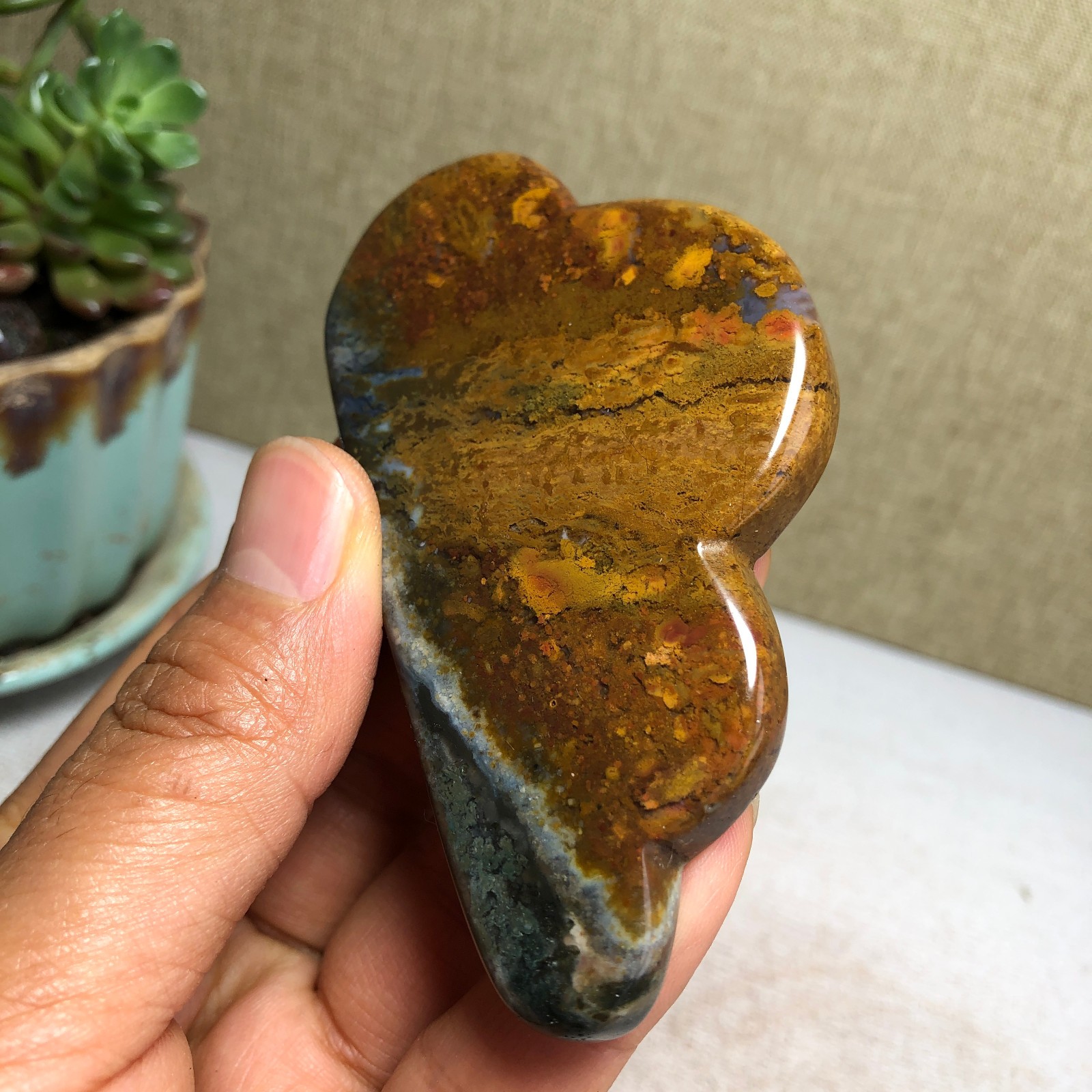85mm Natural Ocean Jasper Hand carved clouds Crystal specimens 76g A4469