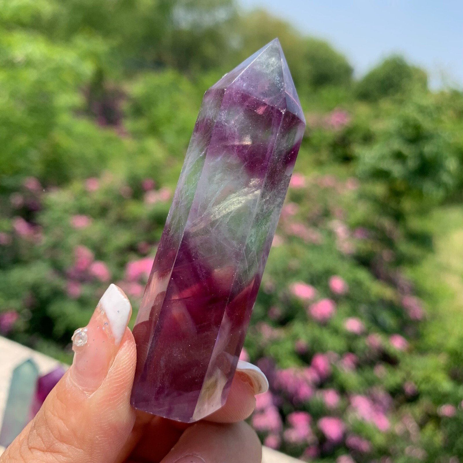 2.2LB Natural fluorite quartz obelisk crystal wand point healing random