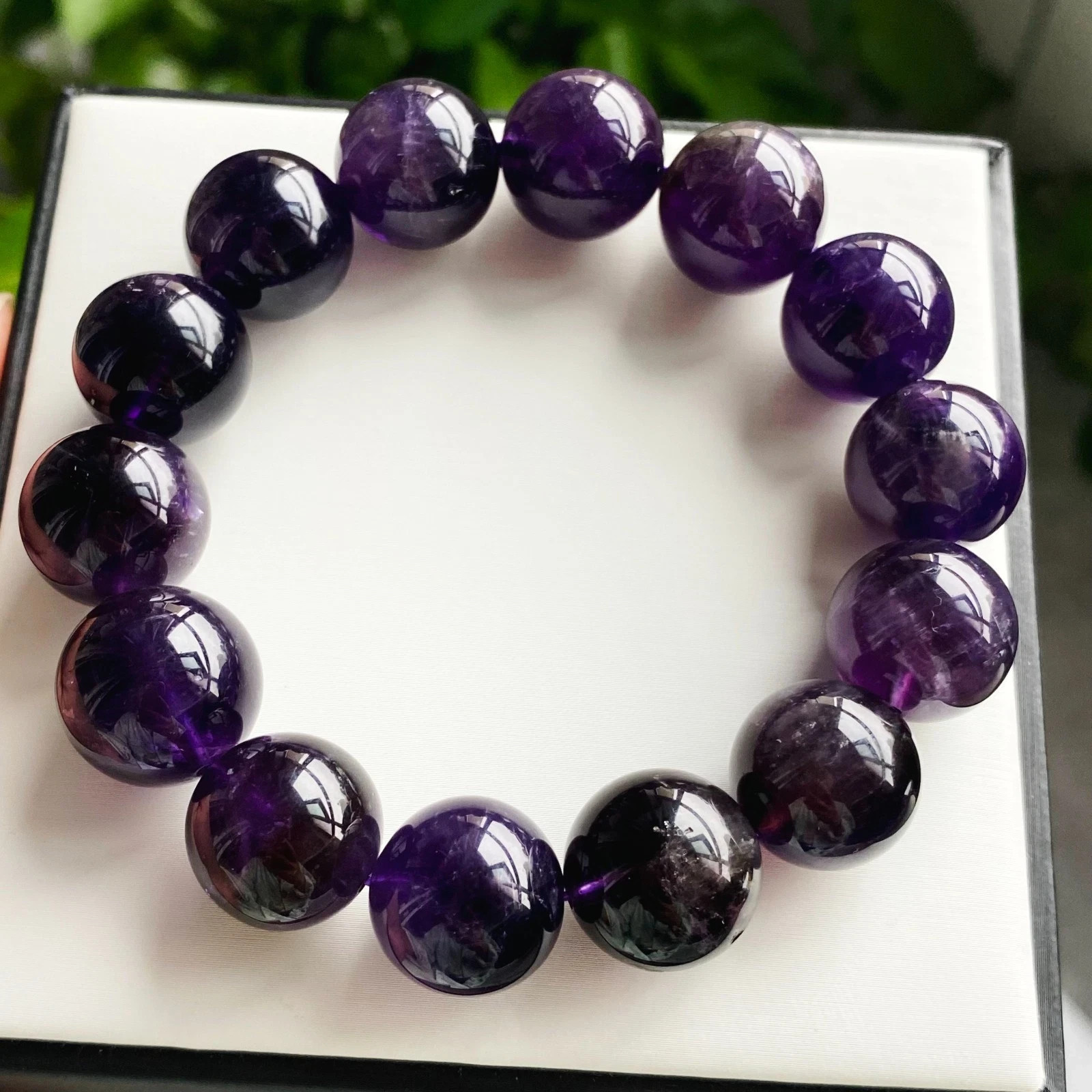 15mm Natural Rare Purple Amethyst Crystal Round Beads Bracelet 2098