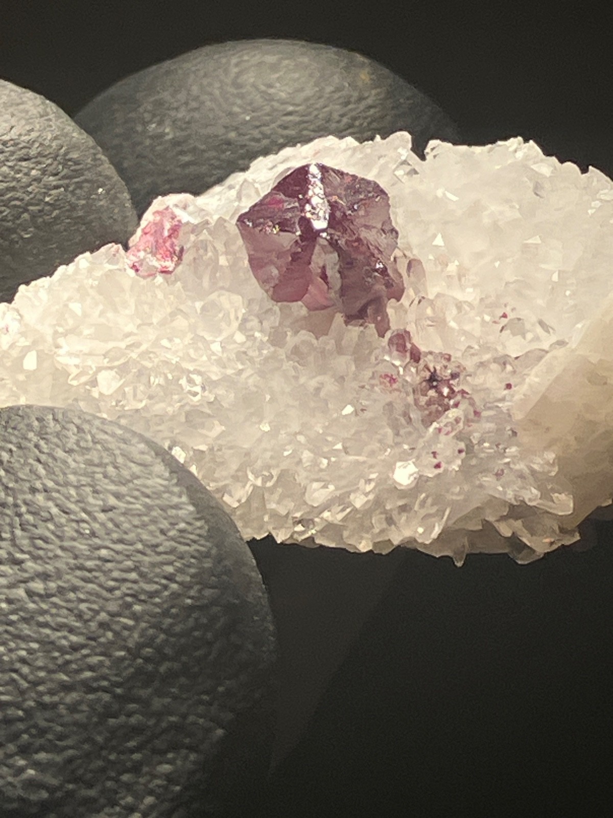Pristine Cinnabar “drillbit” on Quartz, Calcite Tongren Mine Wanshan dist. China