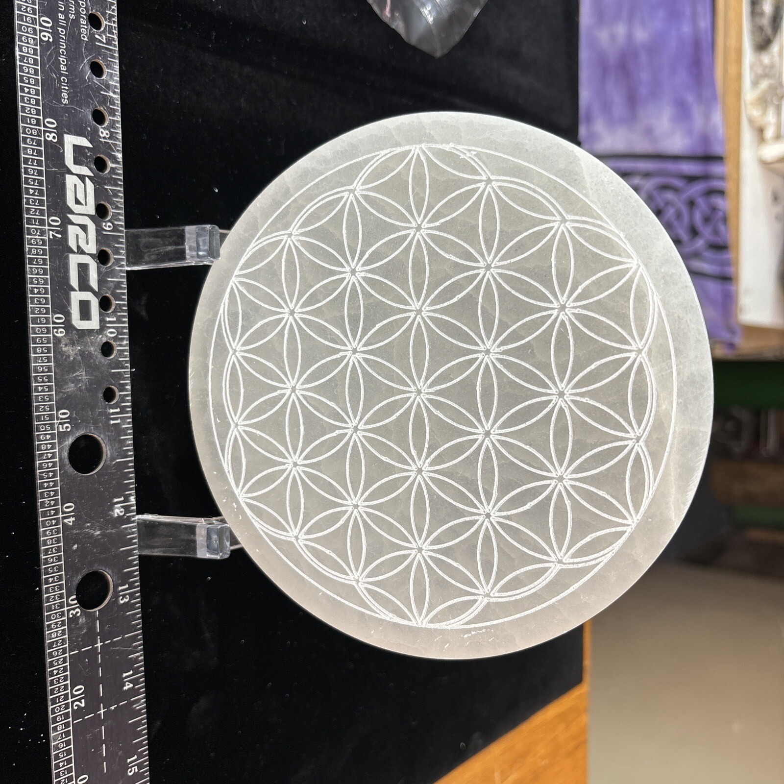 5 1/2” Selenite Charging Plate/Grid With Flower Of Life