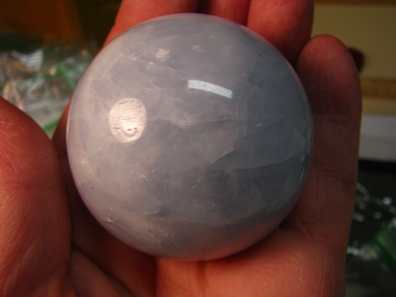 .59lb 2.26inch BLUE CELESTITE SPHERE W/WOOD STAND MADAGASCAR #059