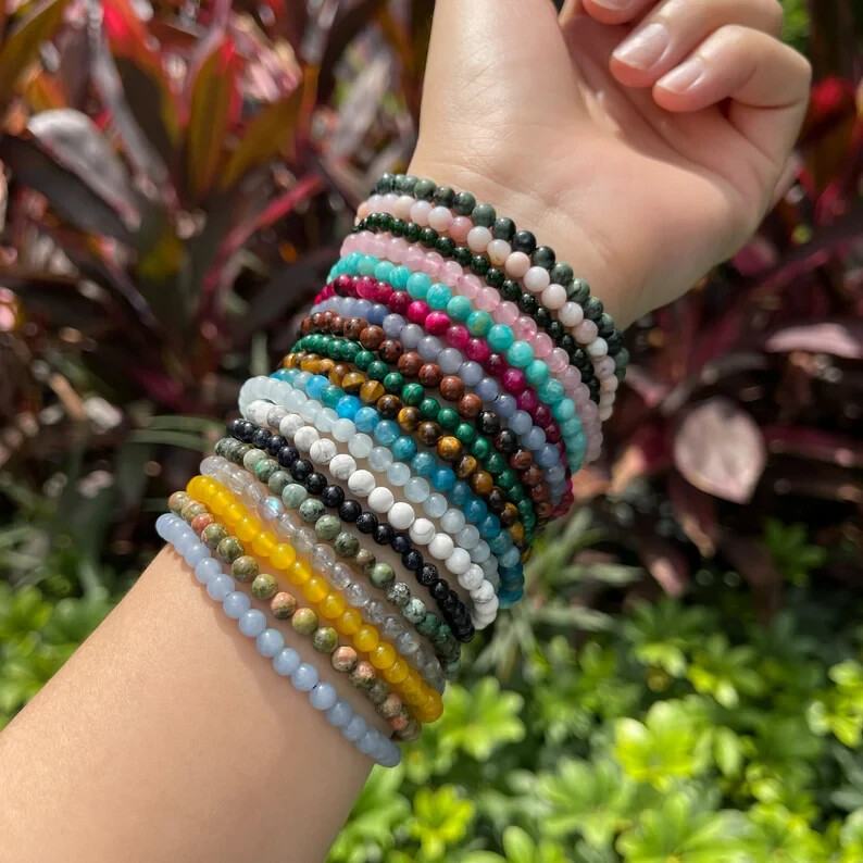 Wholesale Grade A++ Genuine Gemstone 4mm Bead Bracelets Choose -35 Types Stone