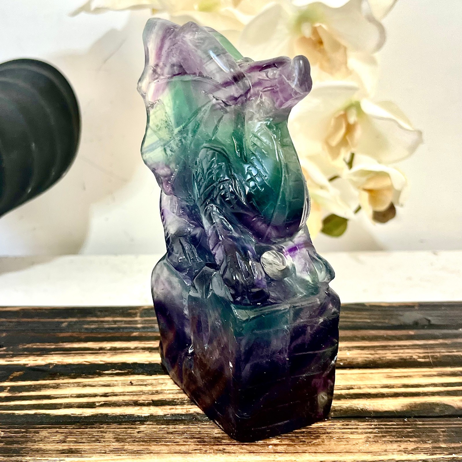 2.09LB Natural fluorite quartz products, hand carved and polished spiritual orna
