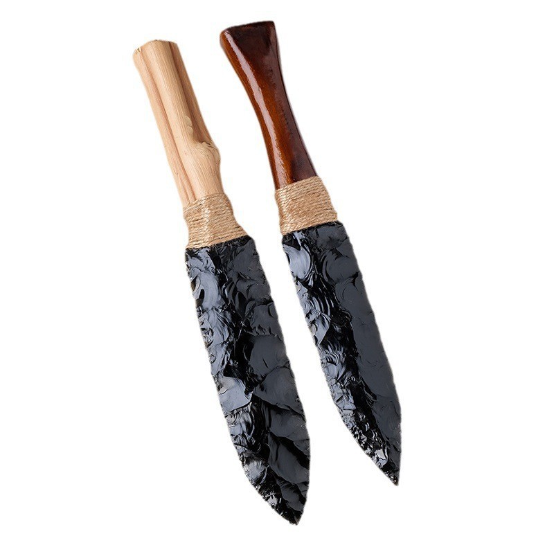 Natural obsidian rough stone knife, obsidian dagger, crystal ore handmade stone