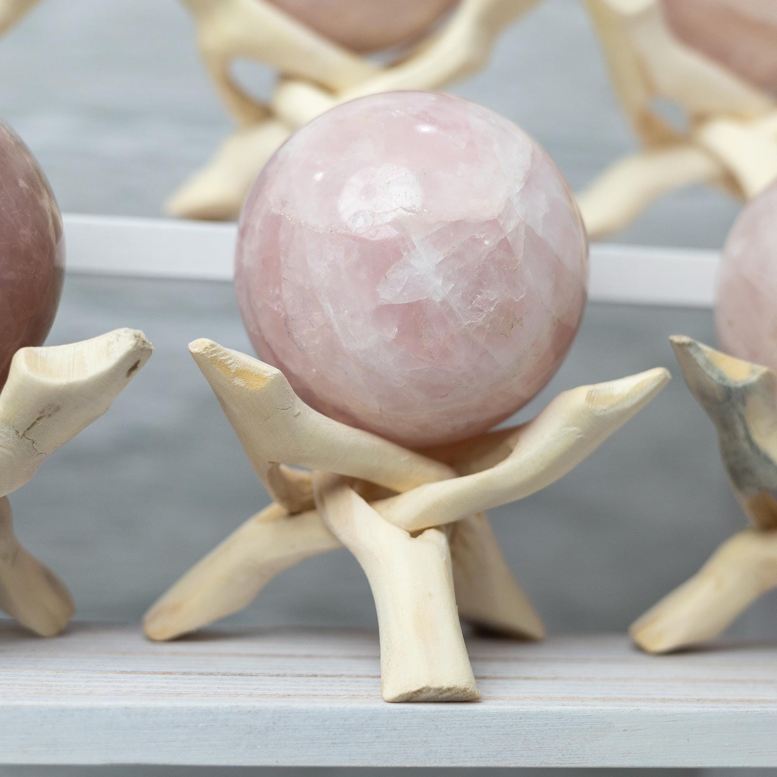 Rose Quartz Sphere with Stand Polished Pink Crystal Ball Natural Stone Gift