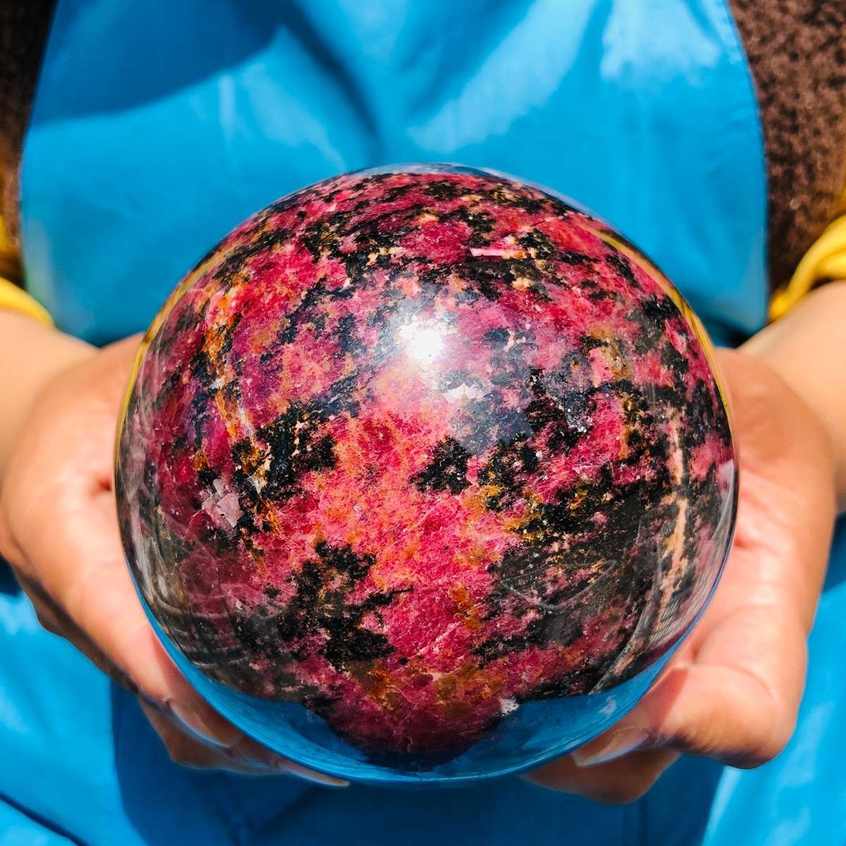 4.73 LB Natural Rhodonite Crystal Sphere Pink Black Healing Gem Stone 4776