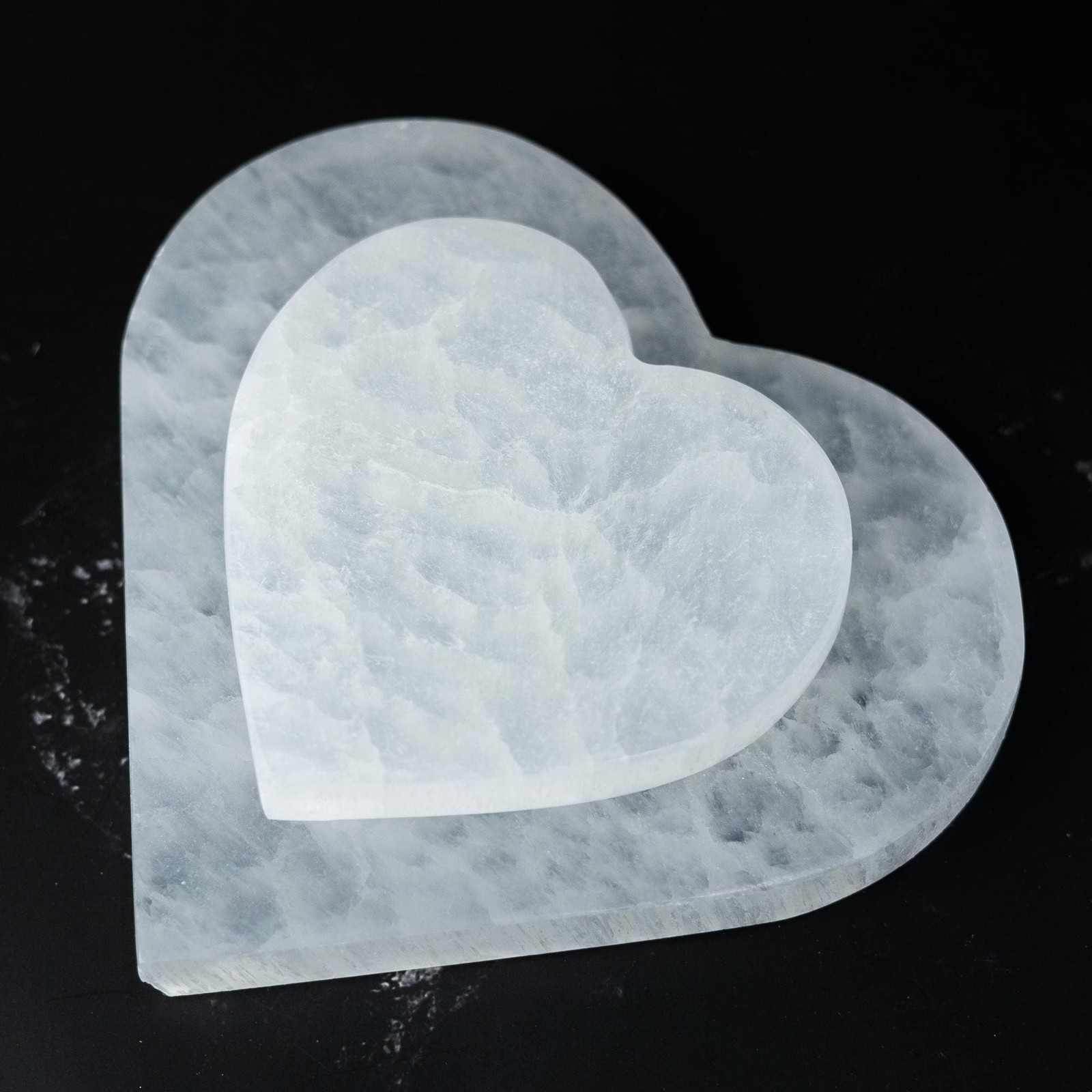 Selenite Heart Plate Flat Crystal Stone Holder Natural Selenite Gift Choose Size