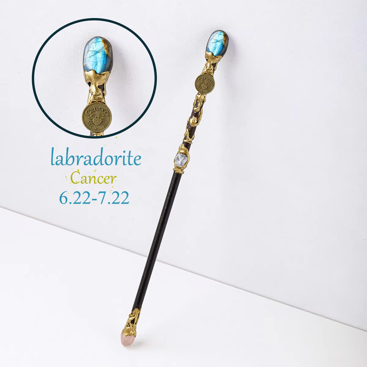 Handmade Natural Zodiac Medallion Crystal Wand with Birthstone Unique 11″–11.5″