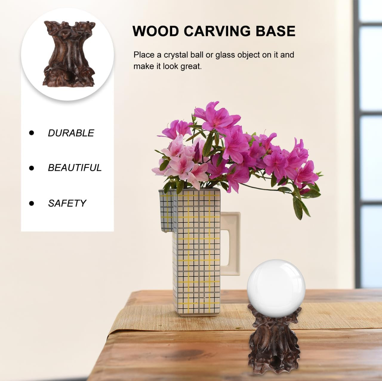 Wooden Stand for Crystal Sphere Quartz Ball Holder Wood Display Stand Base Orb E