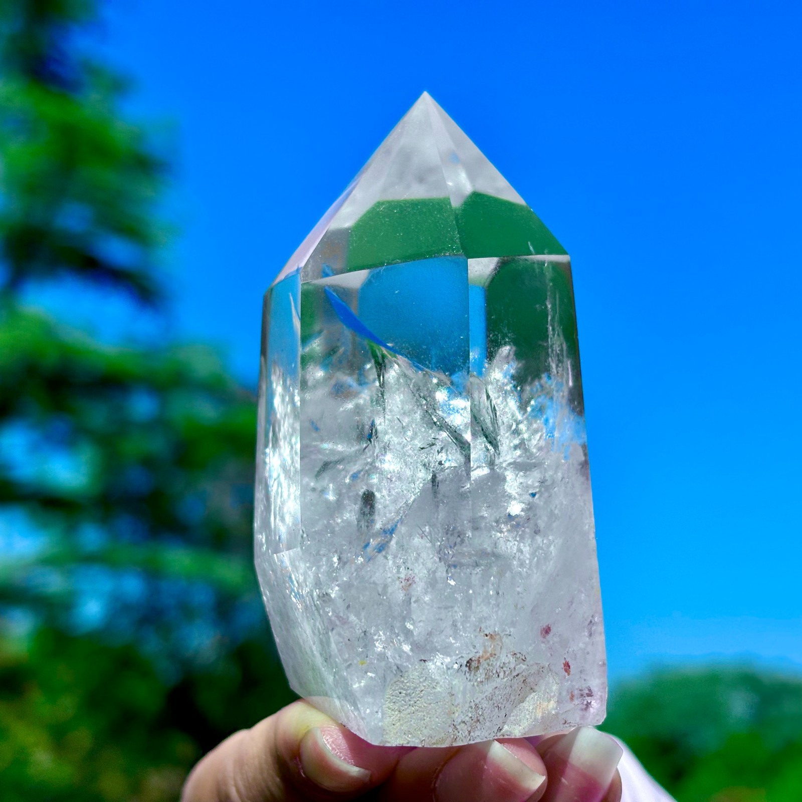 274G Natural Clear White Crystal Obelisk Transparent Quartz Energy Column Reik