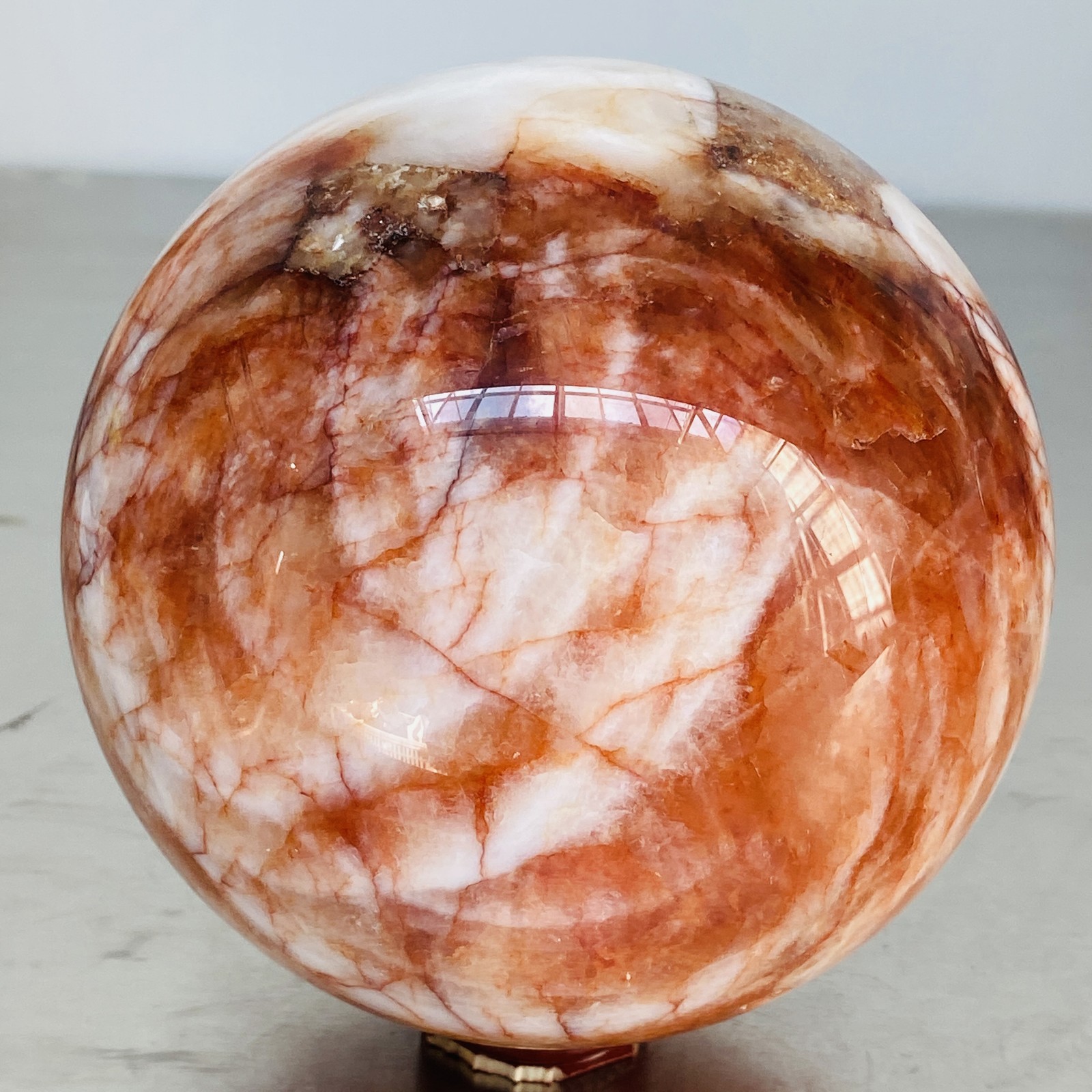 Natural Red Glue Flower Quartz Sphere Crystal Ball Healing 2860G
