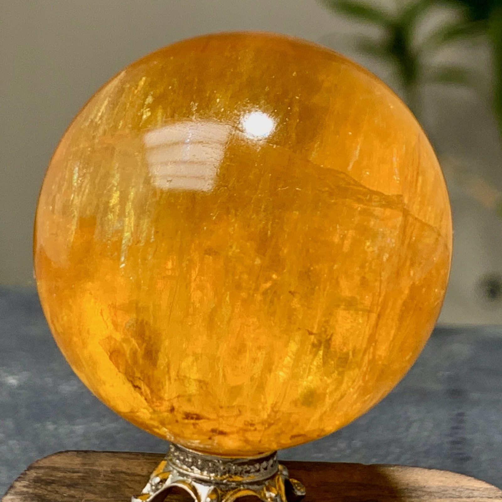 126G Natural yellow fluorite and mica symbiotic crystal ball healing